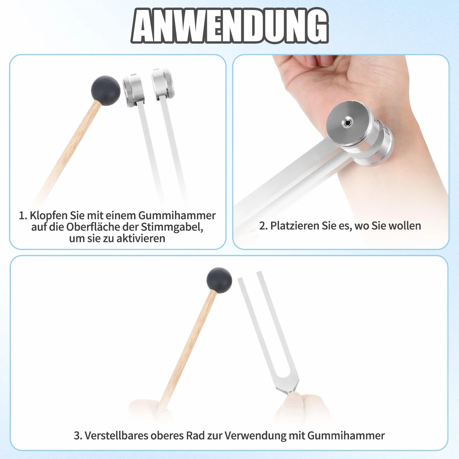 Zestaw do terapii kamertonem 128 Hz, stop aluminium, 21,7 cm
