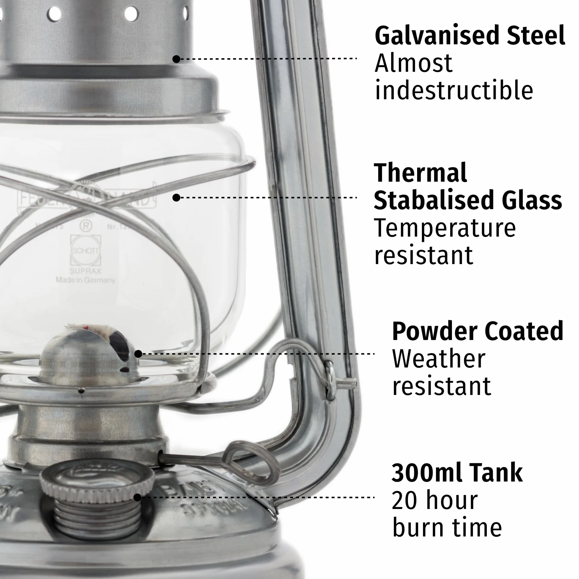 Feuerhand Baby Special 276 latarnia sztormowa – Made in Germany od 1893 roku – lampa naftowa ze stali malowanej proszkowo i szkła odpornego na pęknięcia – matowa czerń