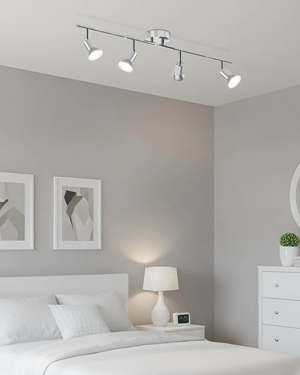 LVWIT Lampa sufitowa GU10, 4-punktowa lampa sufitowa LED posrebrzana ocynkowana, oświetlenie wewnętrzne, żyrandol kuchenny, metalowa rampa (bez żarówki)