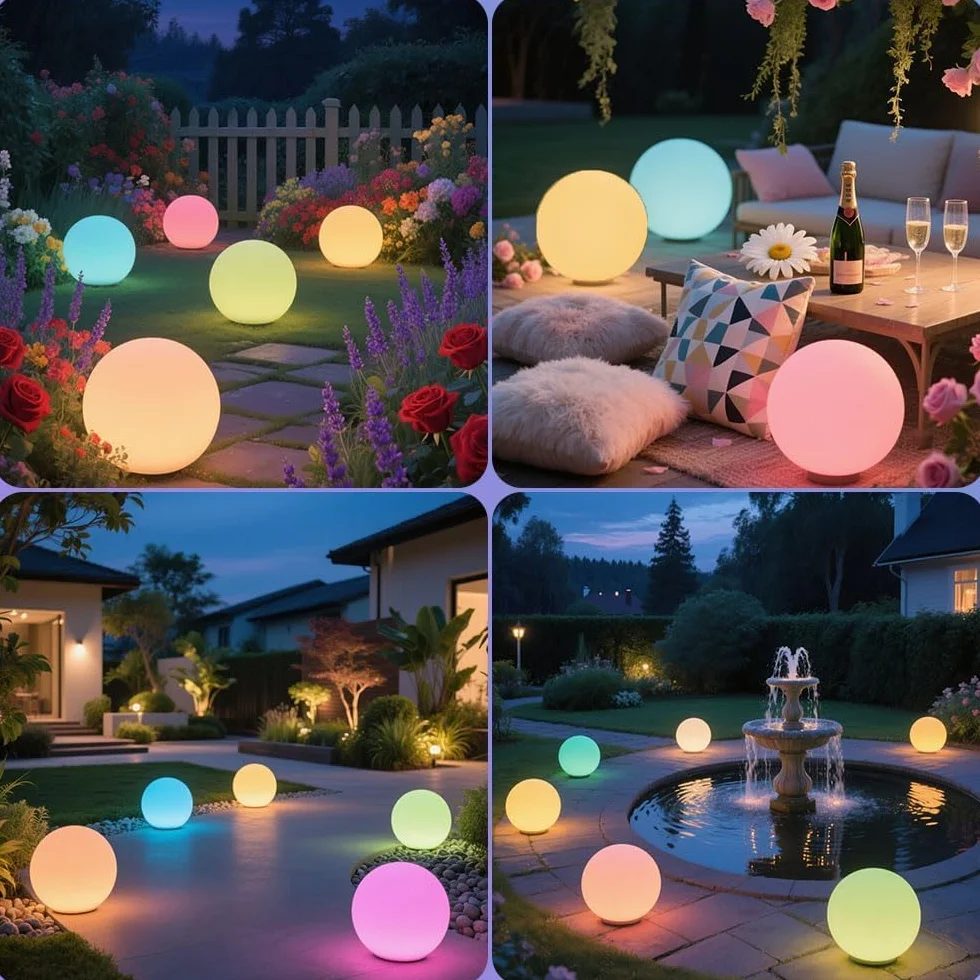 Mr.Go 40cm LED Kugelleuchte Wasserdichte Außenlampe mit Farbwechsel RGB 16 Farben Fernbedienung