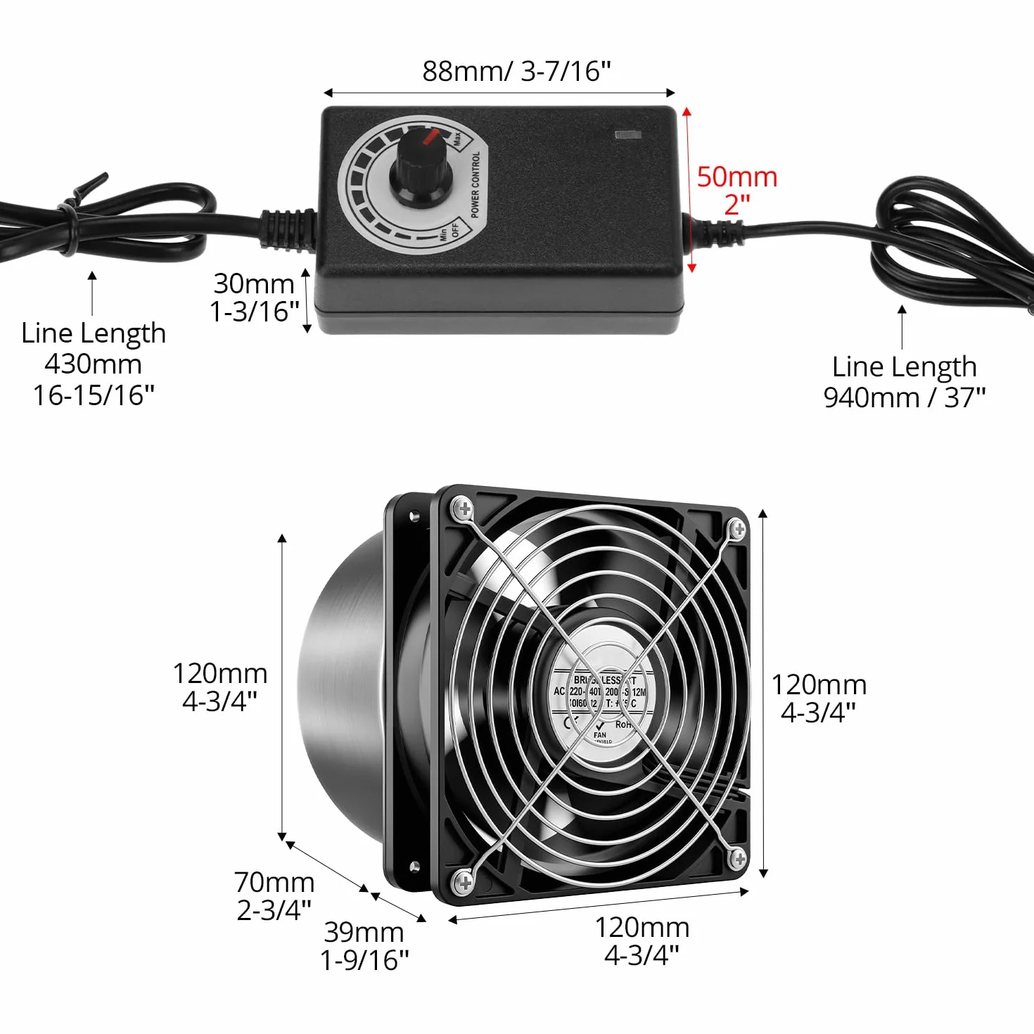 QWORK® Odkurzacz łazienkowy 100 mm z regulatorem prędkości – cichy wentylator ssący do kuchni, garażu i zasłon do uprawy – wyciągacz powietrza z metalową kratką i wtyczką europejską