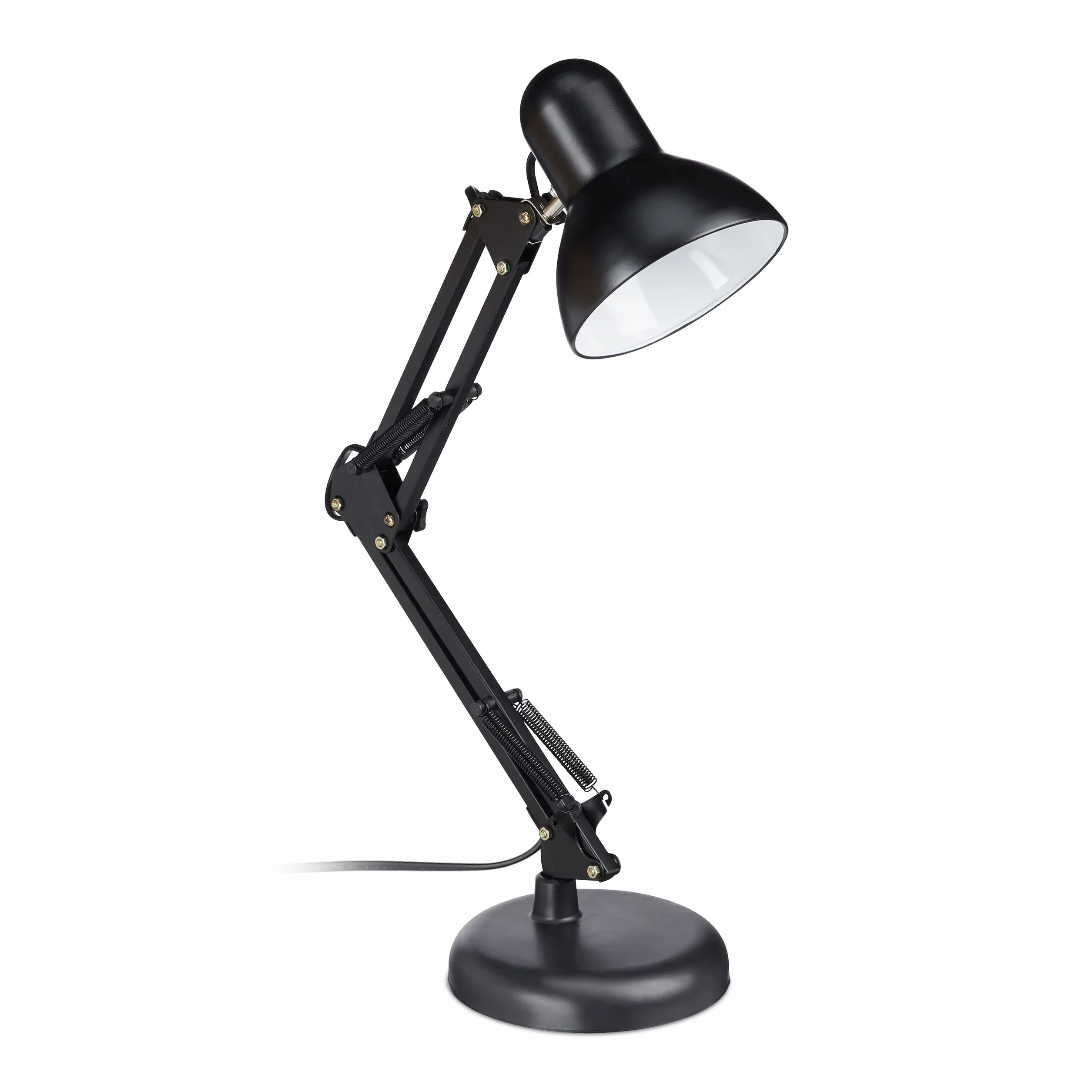 Relaxdays Lampa biurkowa w stylu retro, ramię przegubowe, wychylna, lampka do czytania, metal, E27, wys. x szer. x gł.: 50 x 27 x 15 cm, czarna