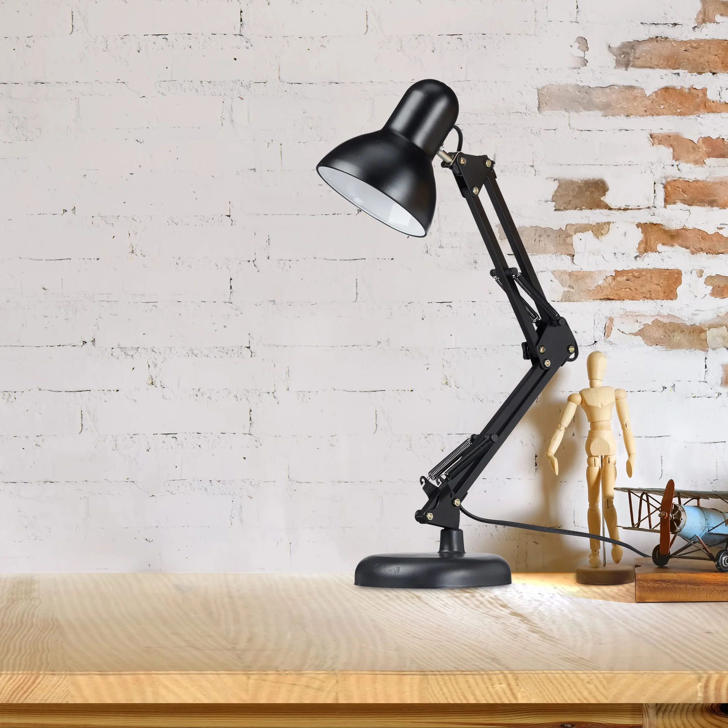 Relaxdays Lampa biurkowa w stylu retro, ramię przegubowe, wychylna, lampka do czytania, metal, E27, wys. x szer. x gł.: 50 x 27 x 15 cm, czarna