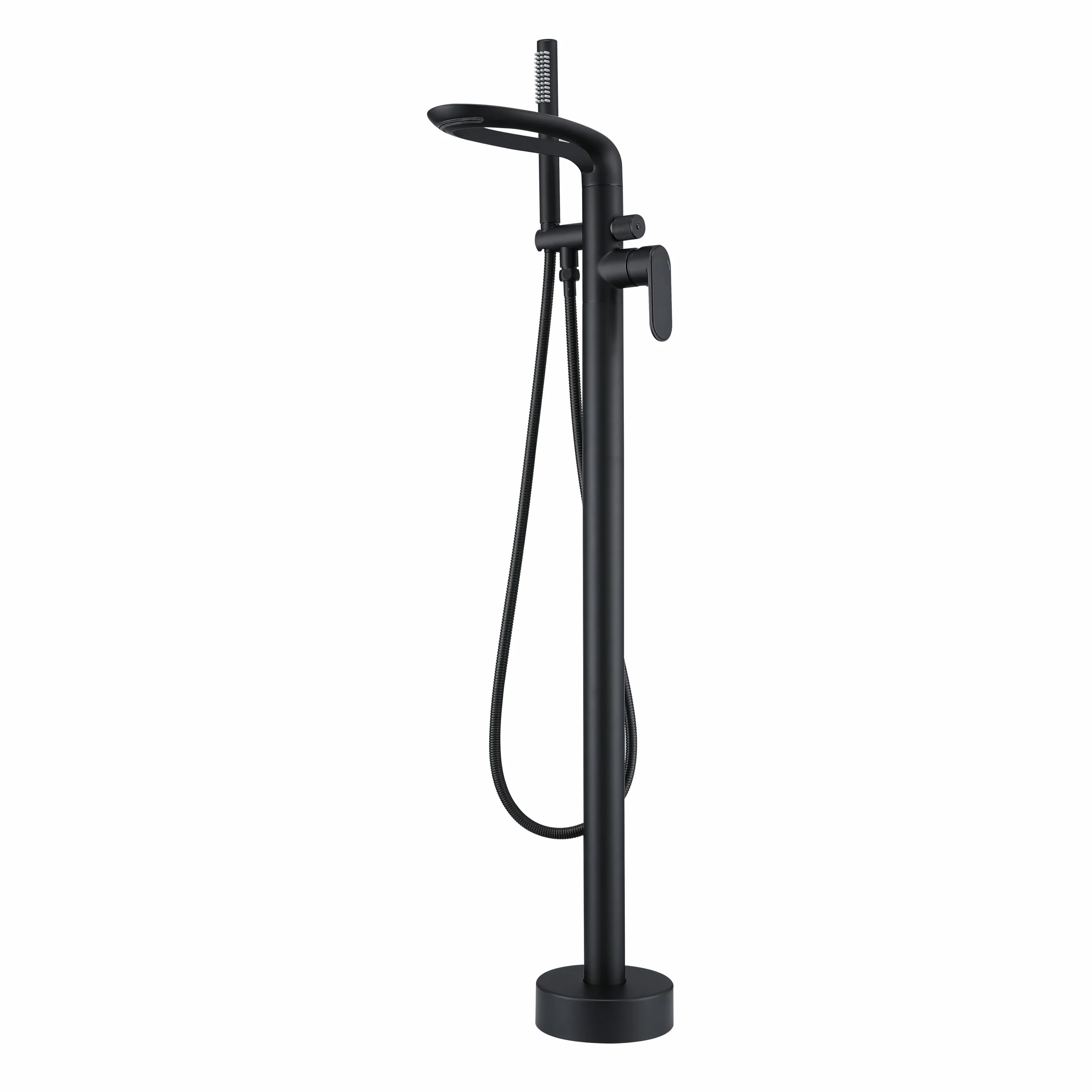 Wolnostojąca bateria wannowa z ręcznym prysznicem 2-trybowy czarny do montażu na podłodze kran mieszający do wanny nowoczesny wodospad design stylowa i funkcjonalna armatura łazienkowa