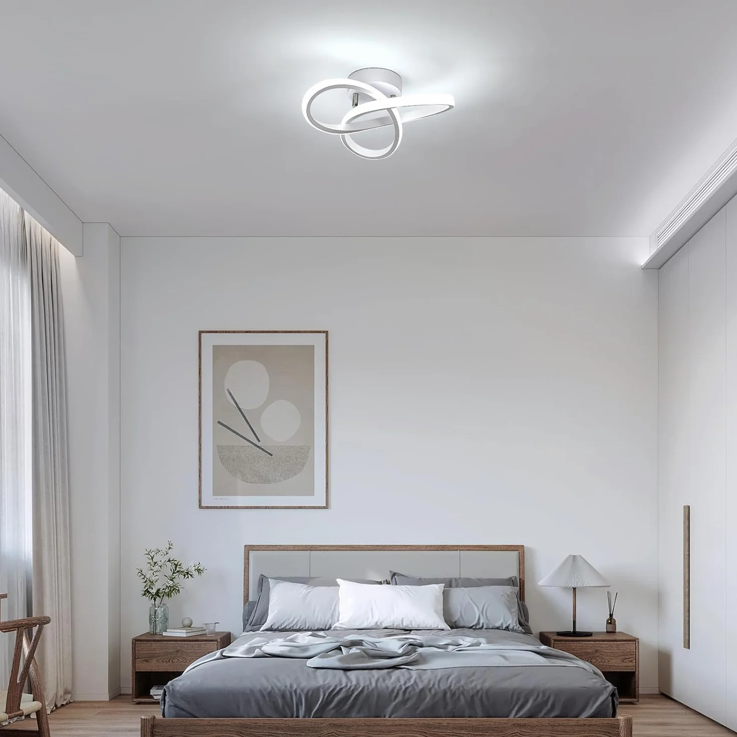 Lampa sufitowa LED 22W 2500lm 6500K chłodna biel 24x11 cm kwiat do sypialni salonu