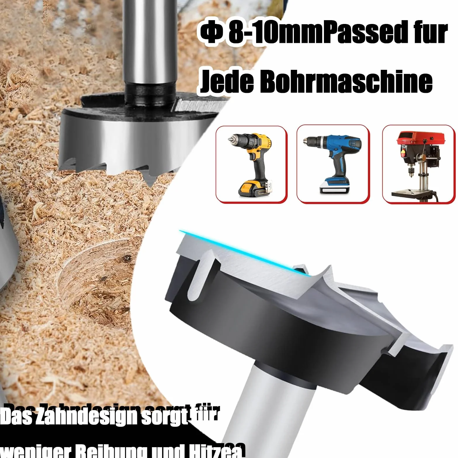 Wiertło Forstner 40 mm, profesjonalne wiertło Forstner, wielozębne wiertło do drewna ze stali o wysokiej zawartości węgla, wiertło Forstnera do drewna, akcesoria do wiertarki do obróbki drewna