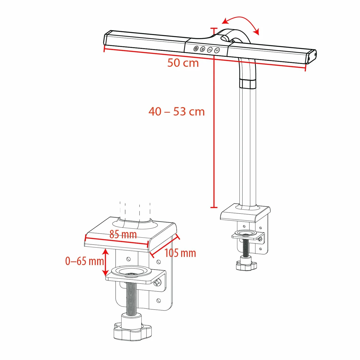 Lampa biurkowa LED 50 cm 600 lm ściemniana podstawa zaciskowa
