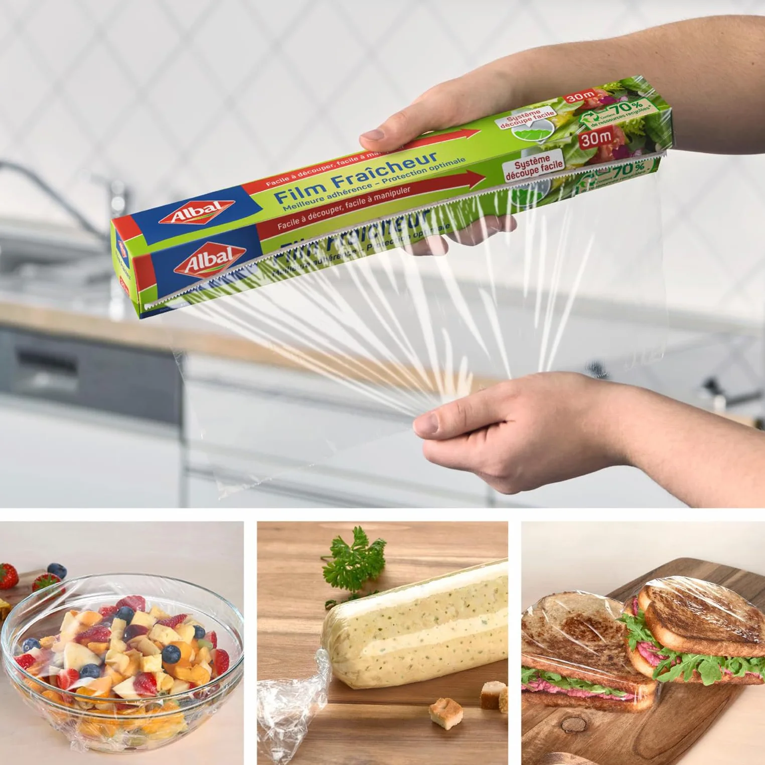 Albal - Folia Fresh 50m - Folia stretch - Zachowuje świeżość żywności - Przyczepność - 70% surowców pochodzących z recyklingu