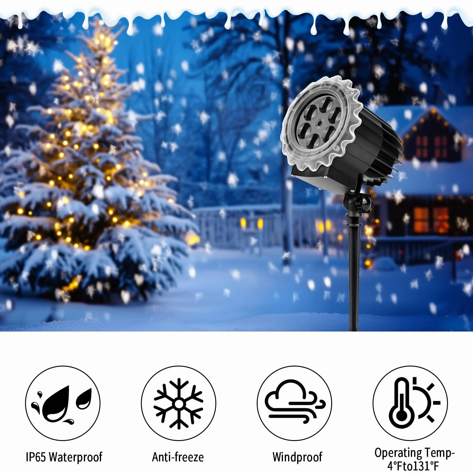 ZWOOS Snowflake Lampy projektorowe na zewnątrz, 9W Super Bright, Lampa z opadami śniegu Projekcja światła nocnego, Świąteczne światła projektora LED Wodoodporne na Boże Narodzenie, Halloween, wesele