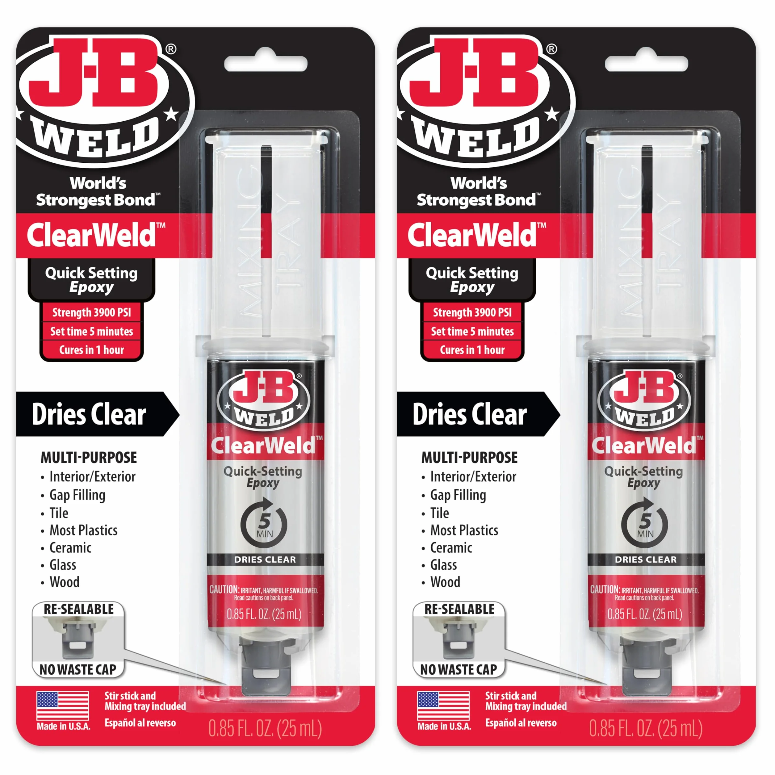 J-B Weld ClearWeld 50112-2 5-minutowa żywica epoksydowa, przezroczysta, strzykawka, 2 szt