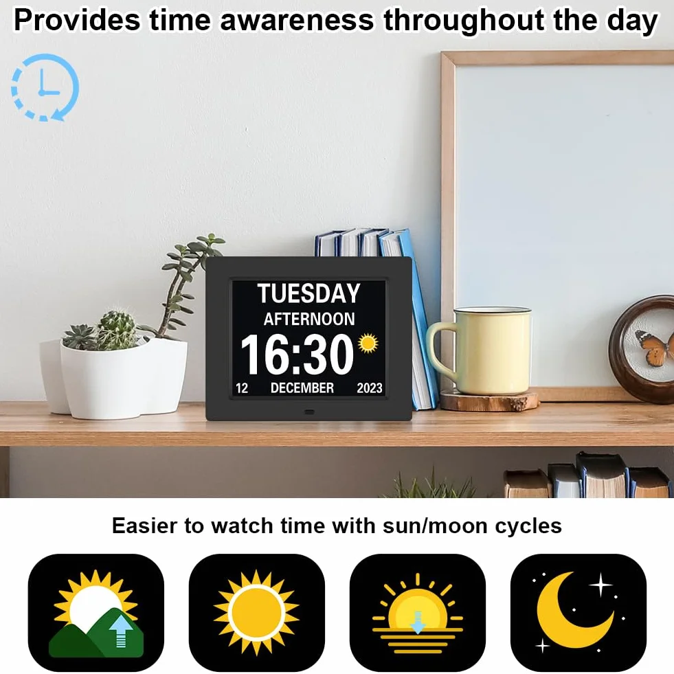 8-calowy cyfrowy zegar LCD zdalnie sterowany wielojęzyczny kalendarz z datą, dniem i godziną Cyfrowa ramka na zdjęcia dla osób z chorobą Alzheimera