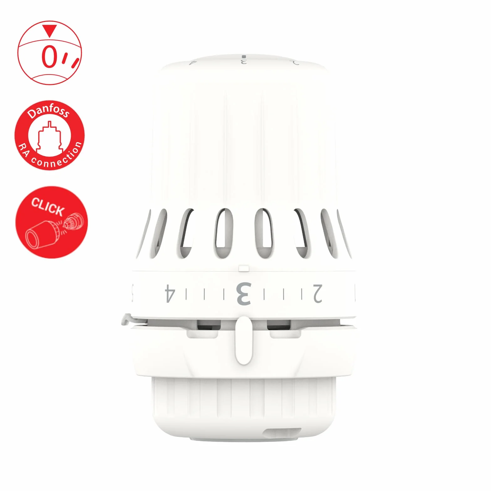 Danfoss React RA click, termostatyczny zawór chłodnicy z termostatycznym mieszkiem wypełnionym płynem i wbudowanym czujnikiem, 015G3098