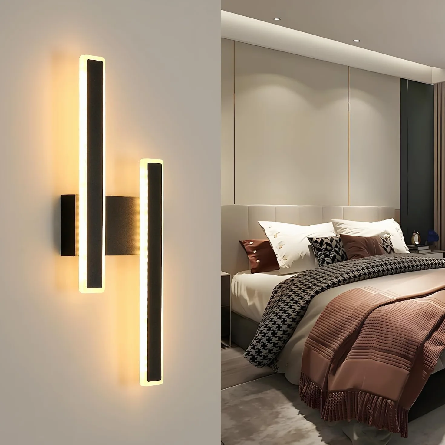 Comely Kinkiet Wewnętrzny LED, 32W 3600LM Czarna Nowoczesna Lampa Ścienna, 3 Temperatury Barwowe Oświetlenie Wewnętrzne Lampa Nocna Ledowa Lampa Ścienna Do Salonu Sypialni Biura Schodów