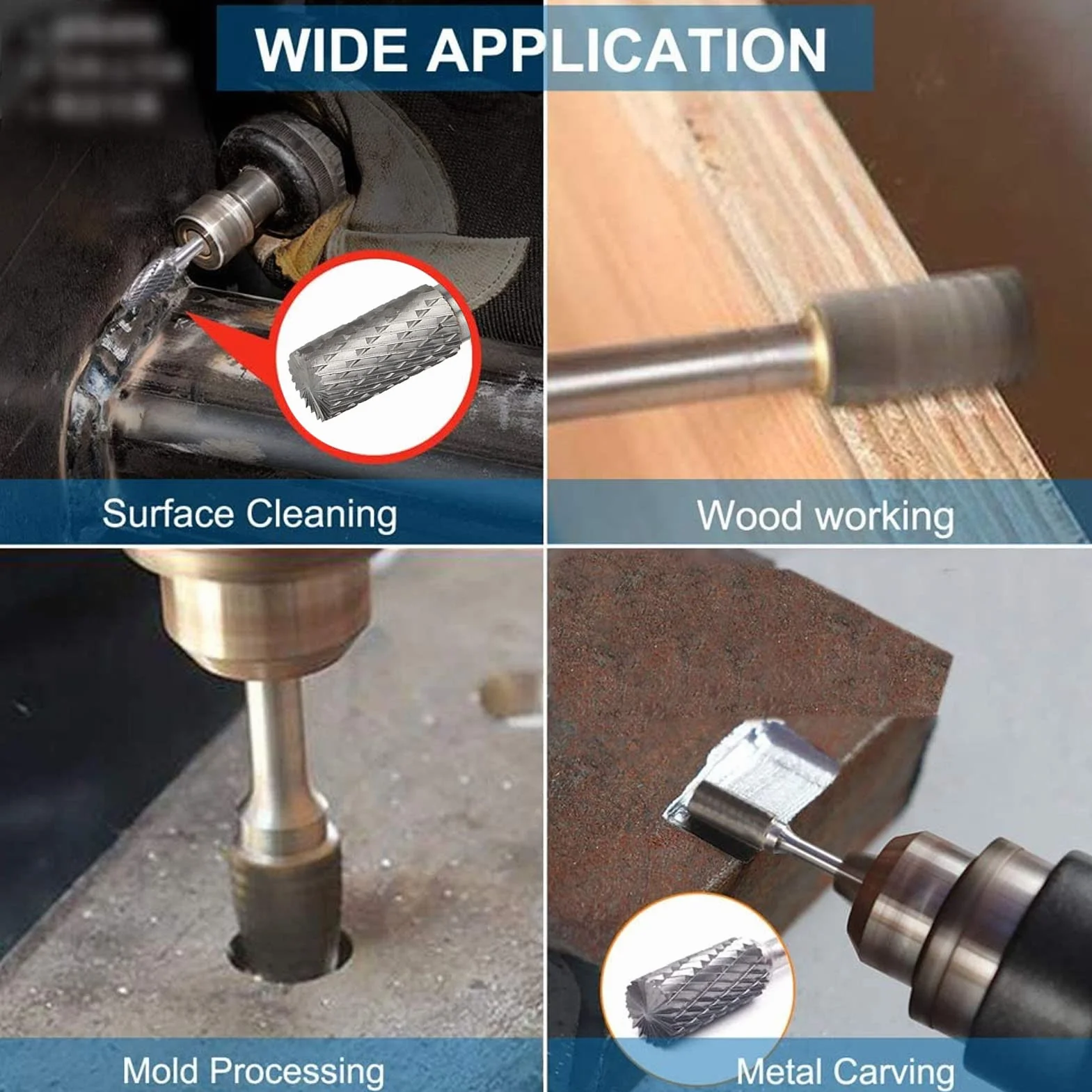 5 Sztuk Pilników Obrotowych do Metalu, Zestaw Trzpieni 6 Mm z Podwójnym Nacięciem z Węglików Spiekanych, Zestaw Aluminiowych Trzpieni Obrotowych do Obróbki Metali Rzeźba w