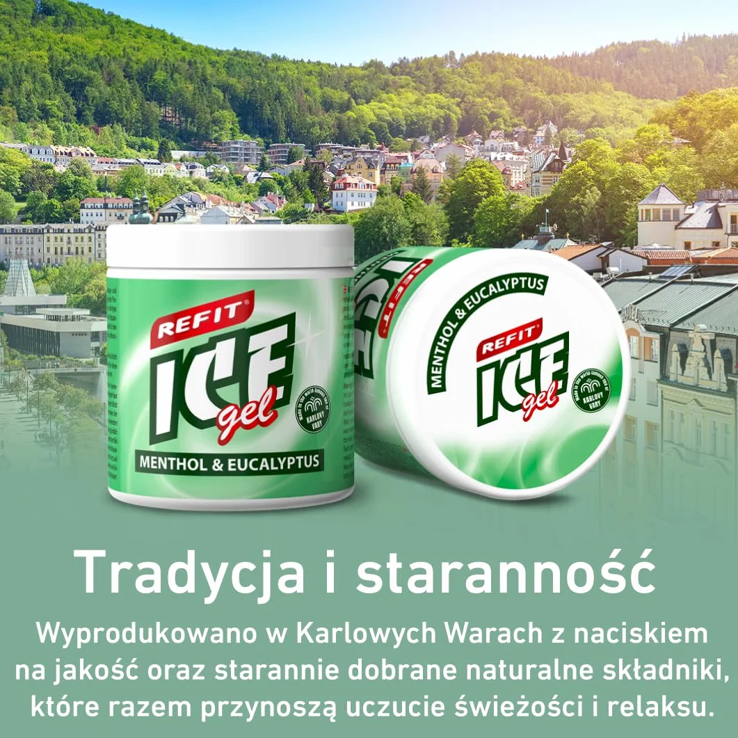 Refit Ice Gel Menthol & Eukaliptus 230 ml – Extra żel przeciwbólowy - naturalna moc chłodzenia mentolu - zapach eukaliptusa - dla pleców, mięśni i stawów, maść do masażu po wysiłku fizycznym