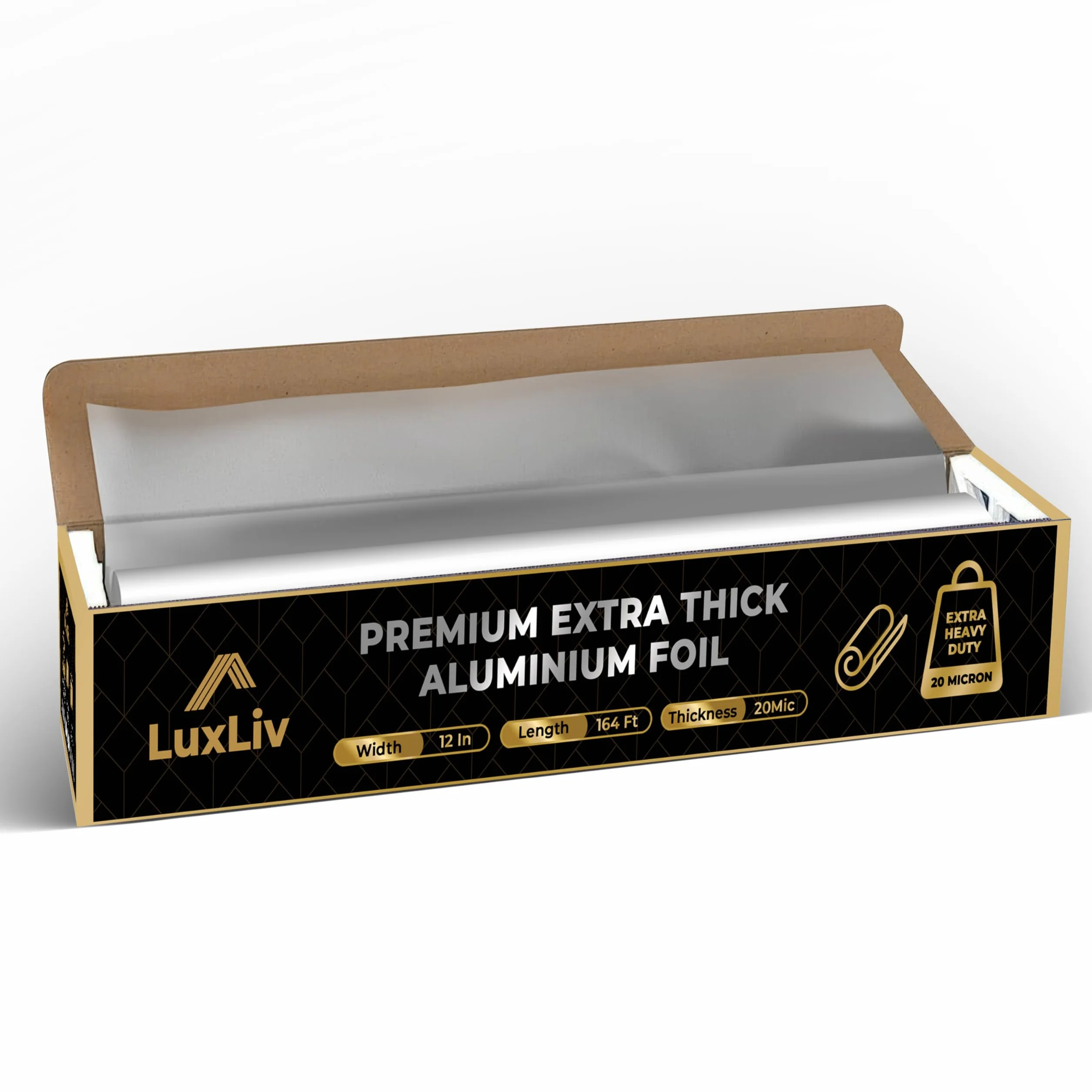 Aluminiowa wytrzymała rolka folii blaszanej – szerokość 30 cm x 50 m długości – klasa komercyjna i bardzo gruba, wystarczająco mocna dla przemysłu gastronomicznego z nożem - LuxLiv®
