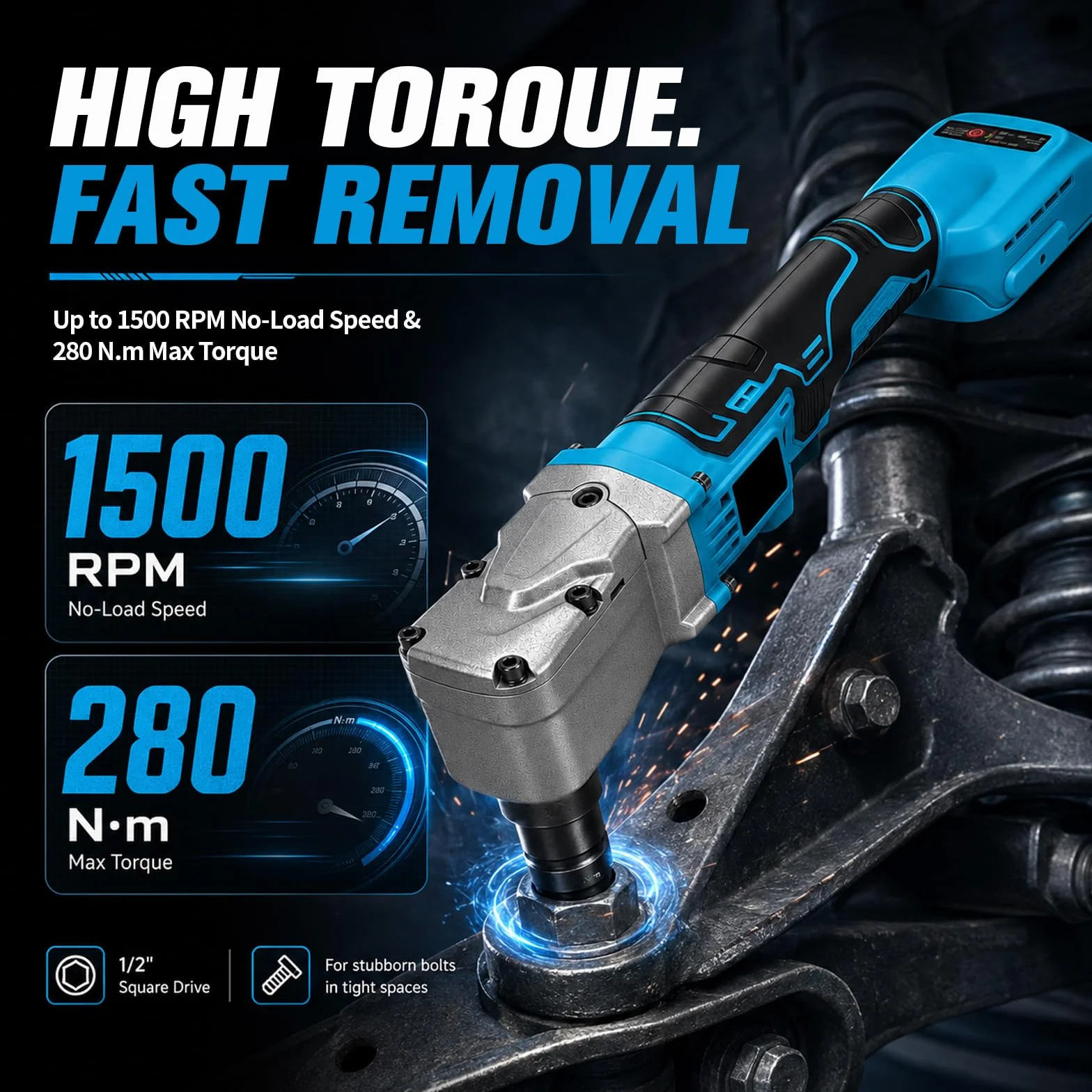 Akumulatorowa grzechotka 1/2" kompatybilna z akumulatorem Makita 18 V – klucz zapadkowy 280 Nm, maks. 1500 obr./min, bezprzewodowy śrubokręt z grzechotką z 5 kluczami nasadowymi do naprawy samochodów