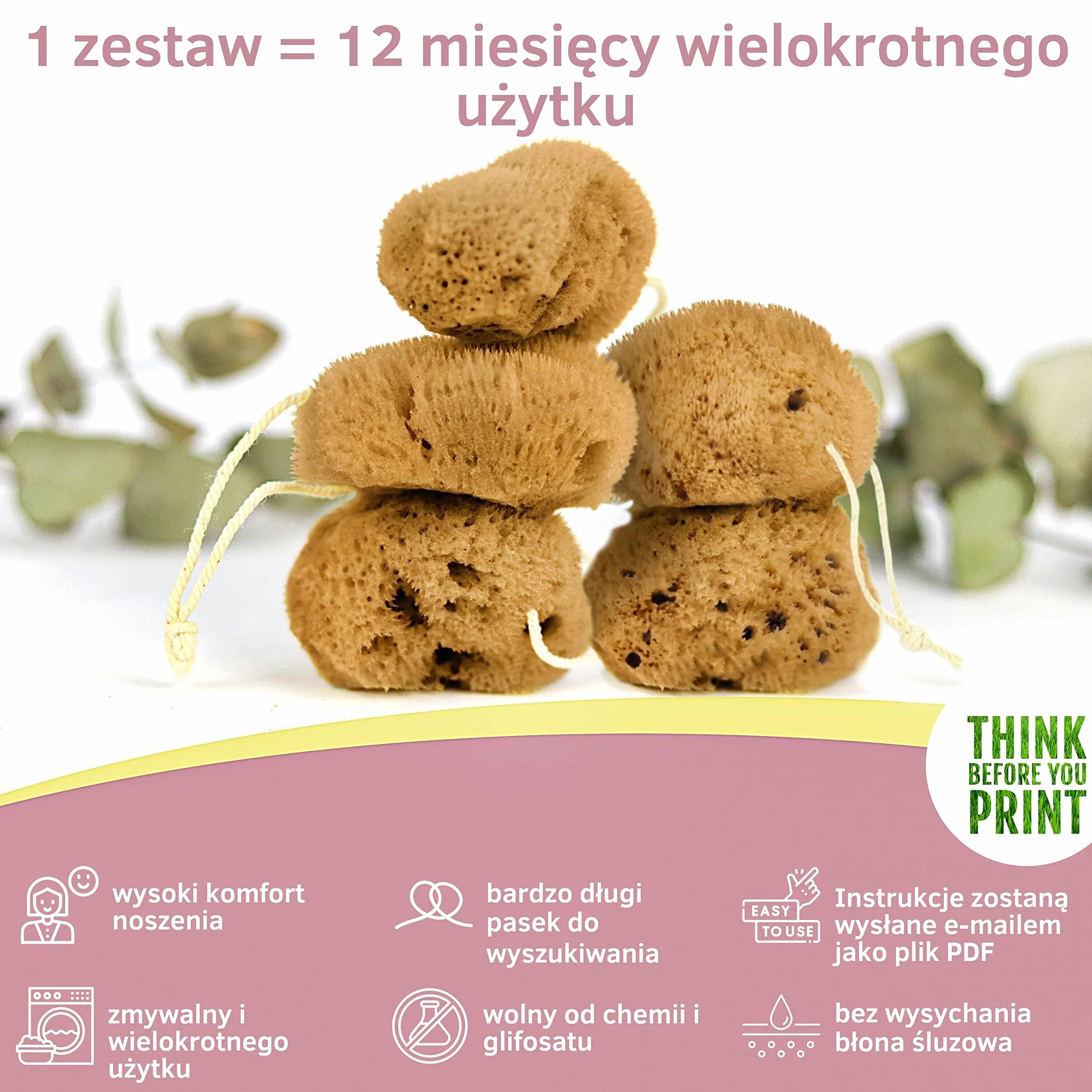 tom&pat® Naturalna gąbka menstruacyjna z nitką • alternatywa dla tamponów • zmywalna • Dermatest doskonały • pojemnik podróżny • jakość premium Grecja (Roz. S, 5 x 3-5 cm)