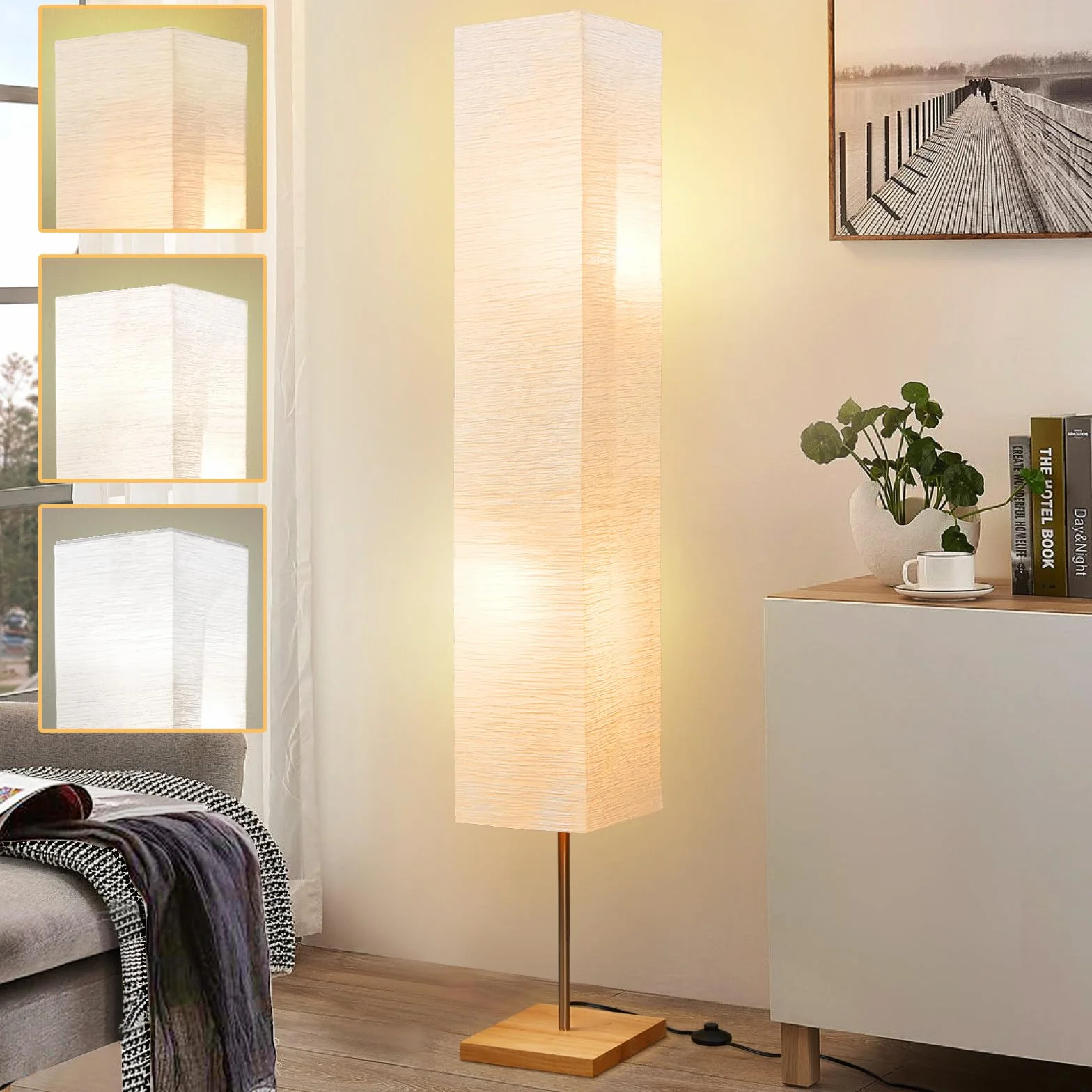 GyroVu Lampa podłogowa 65" do salonu, 3-stopniowa lampa podłogowa LED z regulacją jasności, lampa podłogowa narożna, nowoczesna lampa podłogowa do sypialni, biura i salonu (żarówki w zestawie)