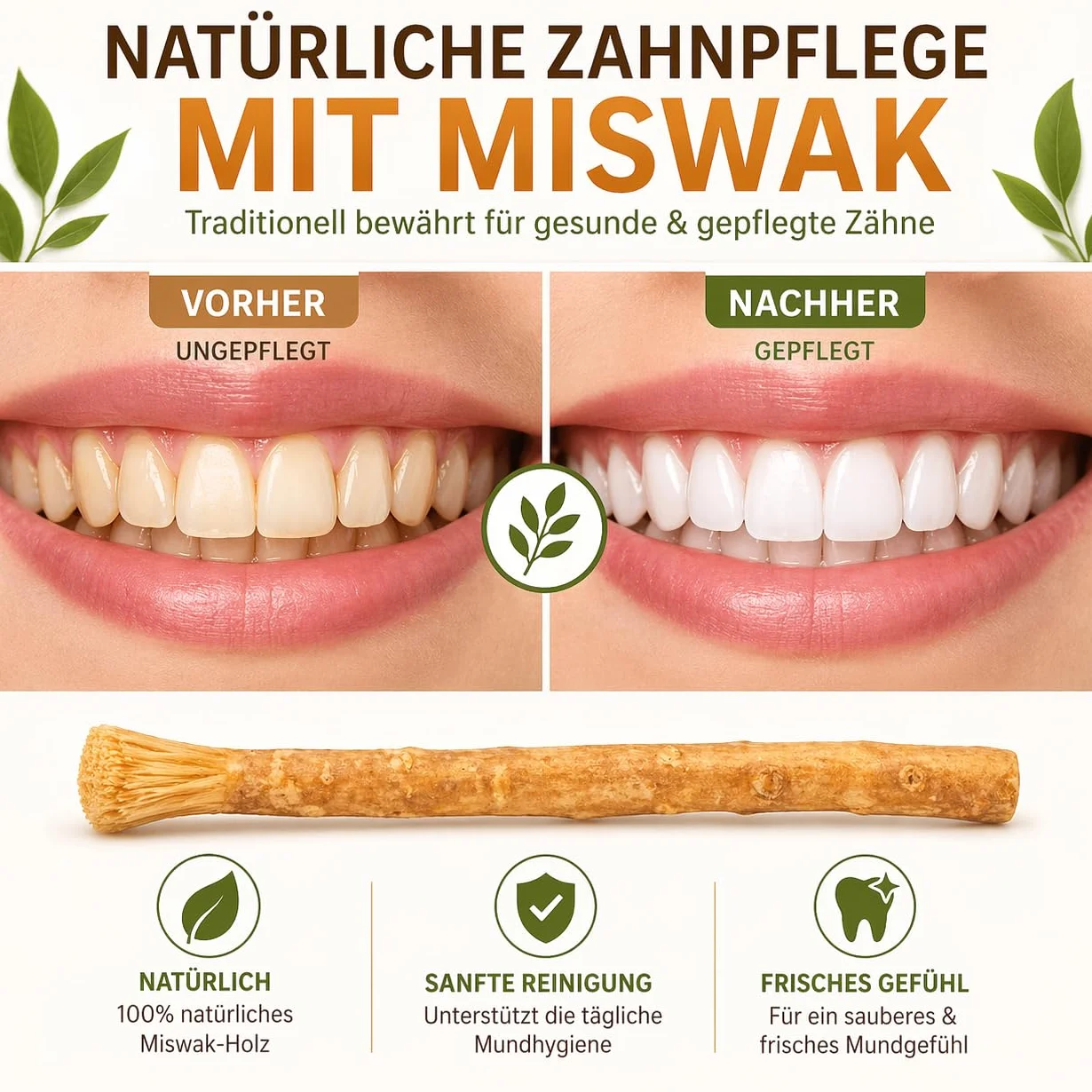 Miswak szczoteczka do zębów, 10 sztuk, tradycyjna szczoteczka do zębów, 100% naturalna szczoteczka do zębów Siwak, korzeń Miswak, czyszczenie i rozjaśnianie, przyjazna dla środowiska i