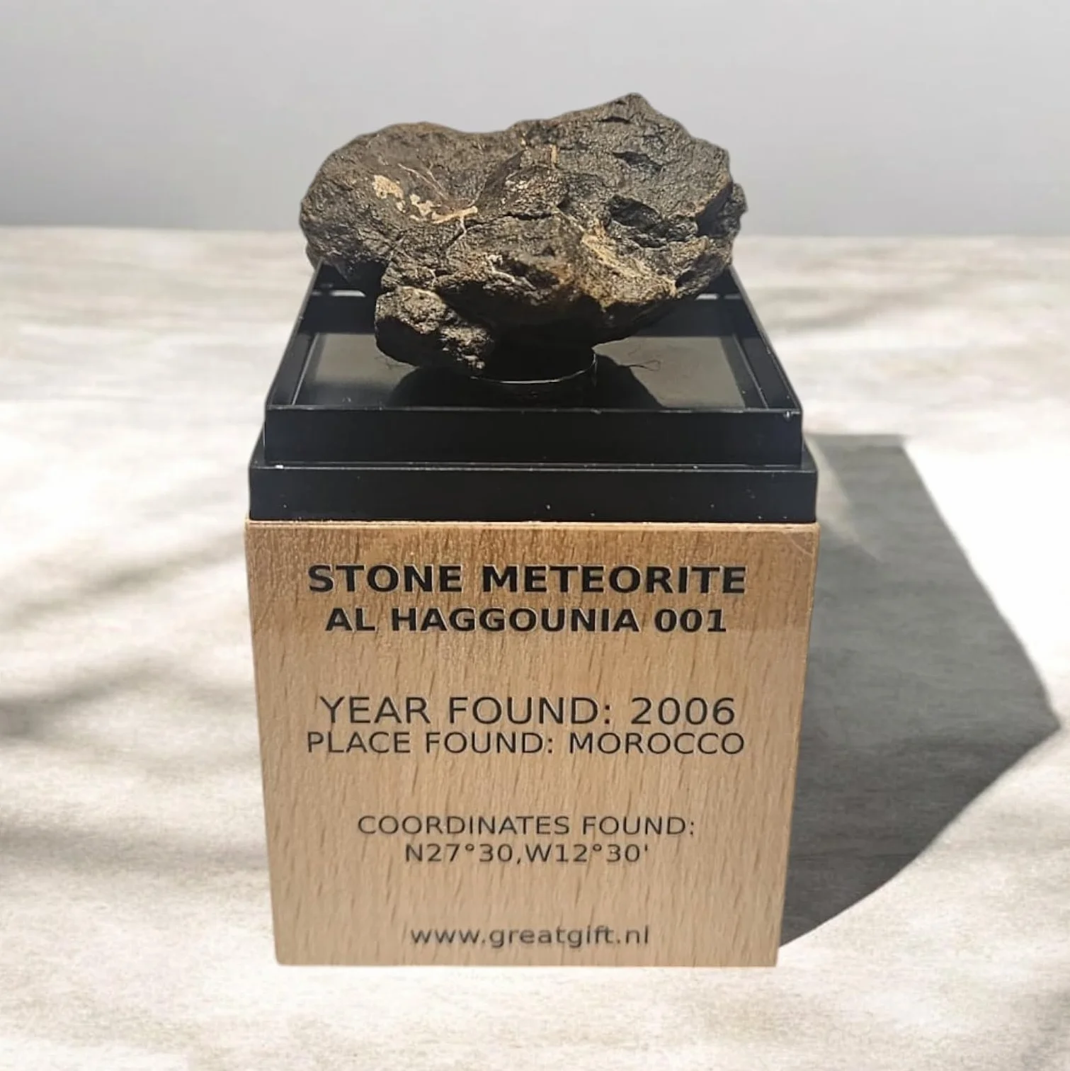 Meteoryt na stojaku -Al Haggounia 001 - z certyfikatem - wyjątkowy prezent - kamień kosmiczny - kamień szlachetny - meteoryt