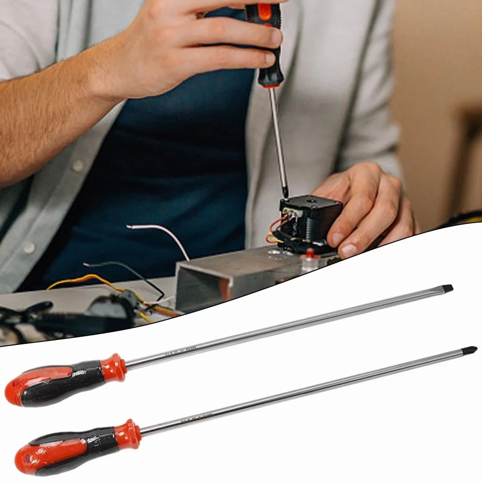 12-calowy, bardzo długi wkrętak magnetyczny z gumową rączką – zestaw narzędzi ręcznych(2pcs set)