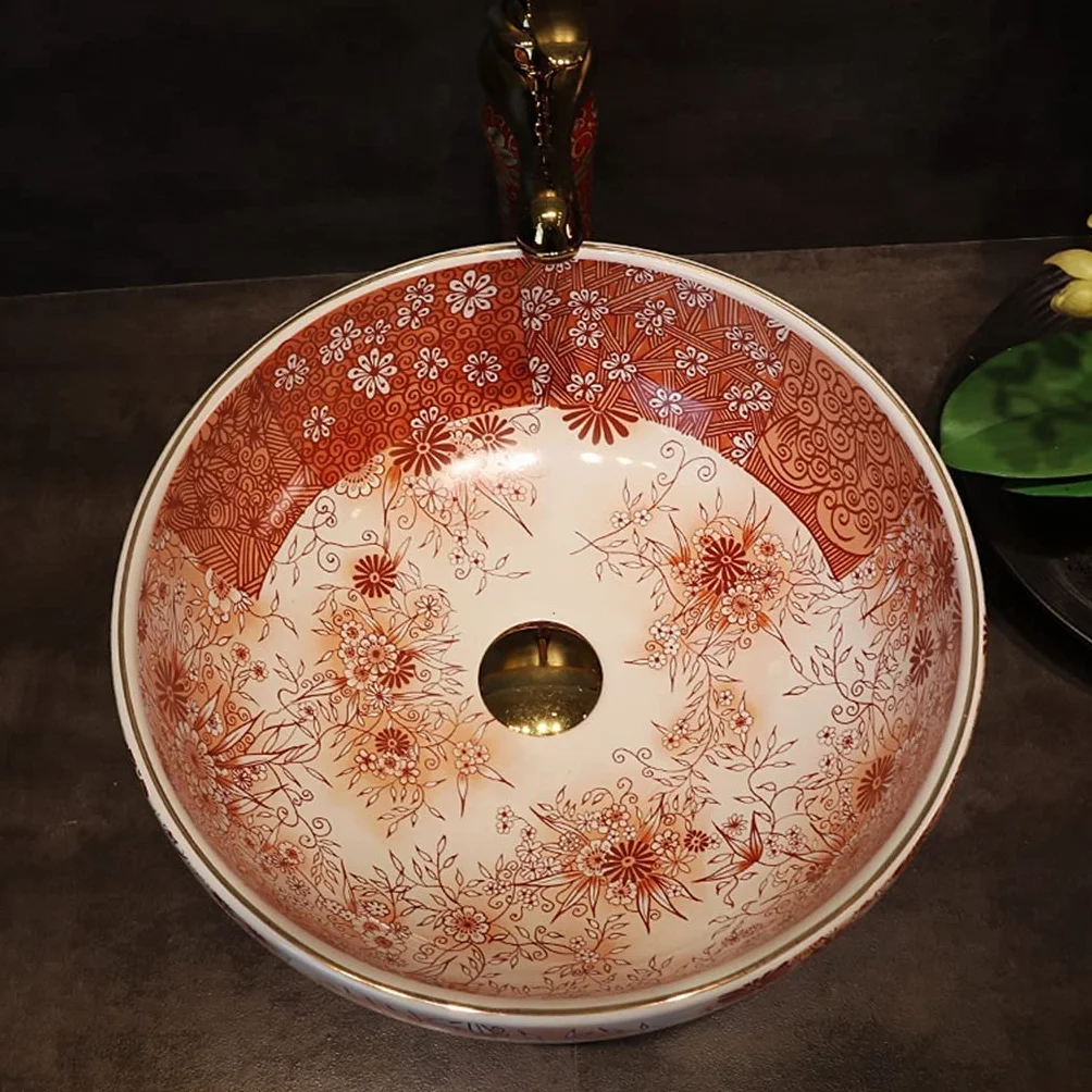 Szafka Pod Umywalkę Z Umywalką, Umywalka Łazienkowa, Umywalka Nablatowa, Abstrakcyjna Czerwona Umywalka, Ceramiczna Elegancka Umywalka Pod Umywalkę, Hotelowa Umywalka Retro, Meble Łazienkowe, Zestaw