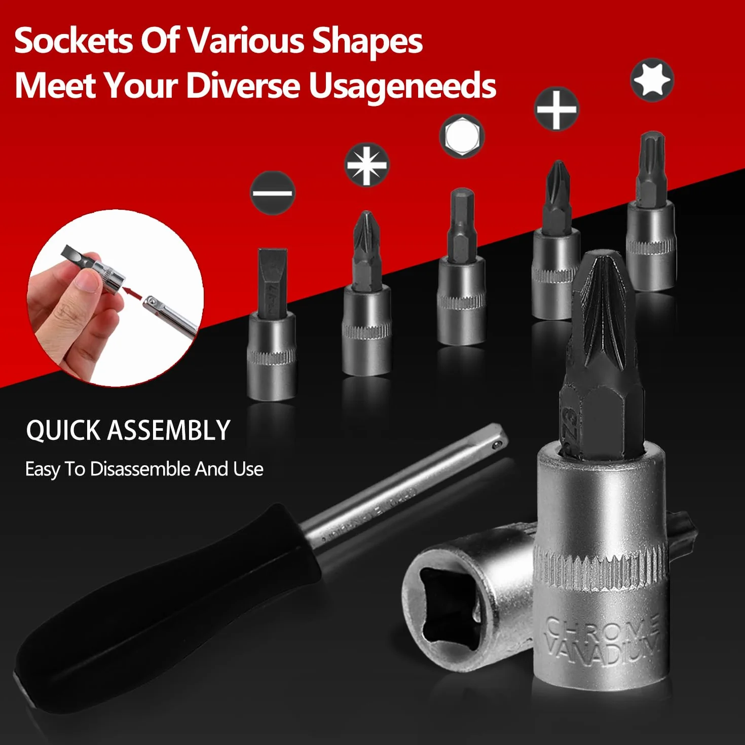 94 szt. klucz do gniazda wtykowego Standard (Sae) And Metric 1/4, 3/8 And 1/2 Drive Socket Set, Extension Bars, Sockets, Quick Release Reversible Ratchet, Fit For Diy Car Motorcycle Repair, Plastic