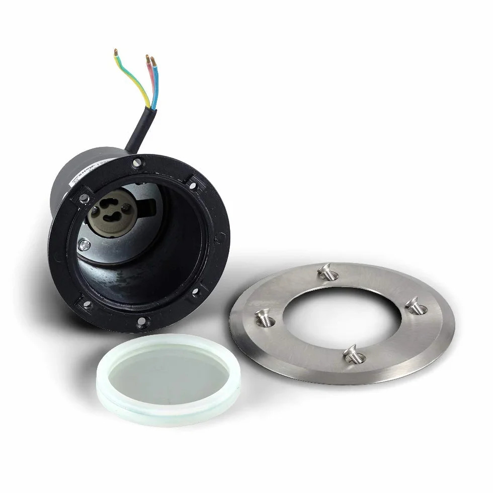 Kwazar Luminaire - Oprawa Najazdowa - Lampa Zewnętrzna Wpuszczana Okrągła GU10 max. 35W, IP67, Odporna na Obciążenie do 3,5 t - z Puszką Montażową - do Oświetlenia Tarasu, Ogrodu i Ścieżek - FOLIO