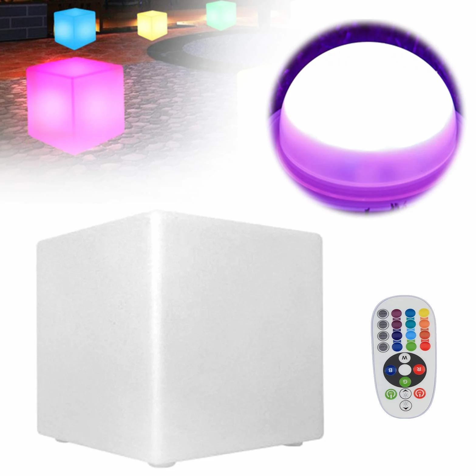 Kostka LED do użytku na zewnątrz z pilotem zdalnego sterowania – stołek RGB, zmiana kolorów, 16 kolorów, kostka do siedzenia i designerskie oświetlenie Cube, świecąca kostka jako siedzisko i