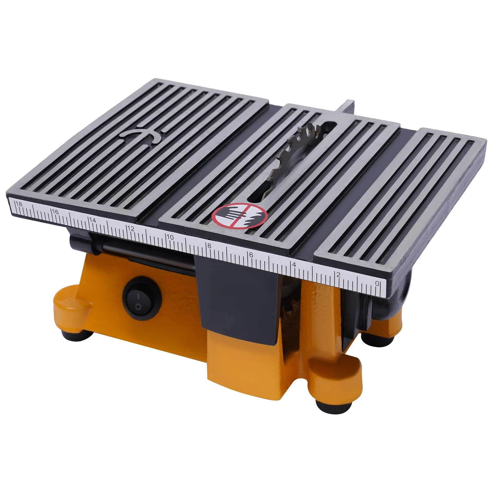 Mini pilarka tarczowa stołowa 90 W, 4500 obr./min, piła stołowa z 3 brzeszczotami Ø 100 mm, ogranicznik ukośny i osłona ochronna, do drewna, tworzywa sztucznego, akrylu, miedzi, aluminium i kamienia