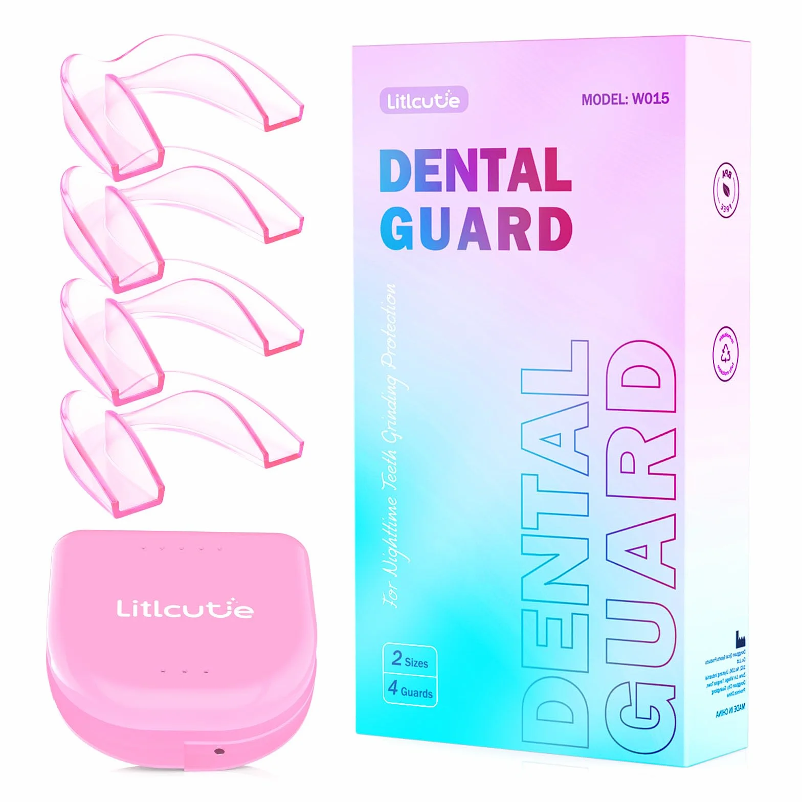 Mouthguard for Teeth Grinding at Night, Sleep, Night Guards for Teeth Grinding - With 2 x 5X Mirror Mouthguard Case, Transparent Pink (4 Pack/2 Sizes)