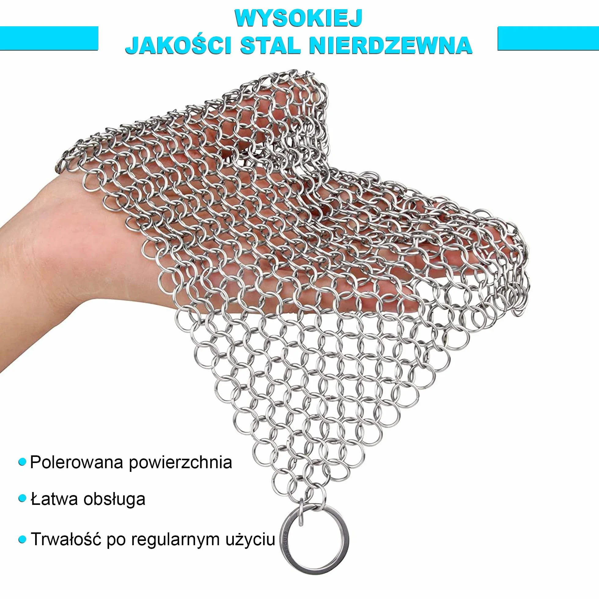 Candure Żeliwny środek czyszcząc, szczotka do czyszczenia łańcuchów do wszystkich rodzajów patelni, żeliwnych, grilli i kociołków typu - stal nierdzewna, 17,8 x 17,8 cm