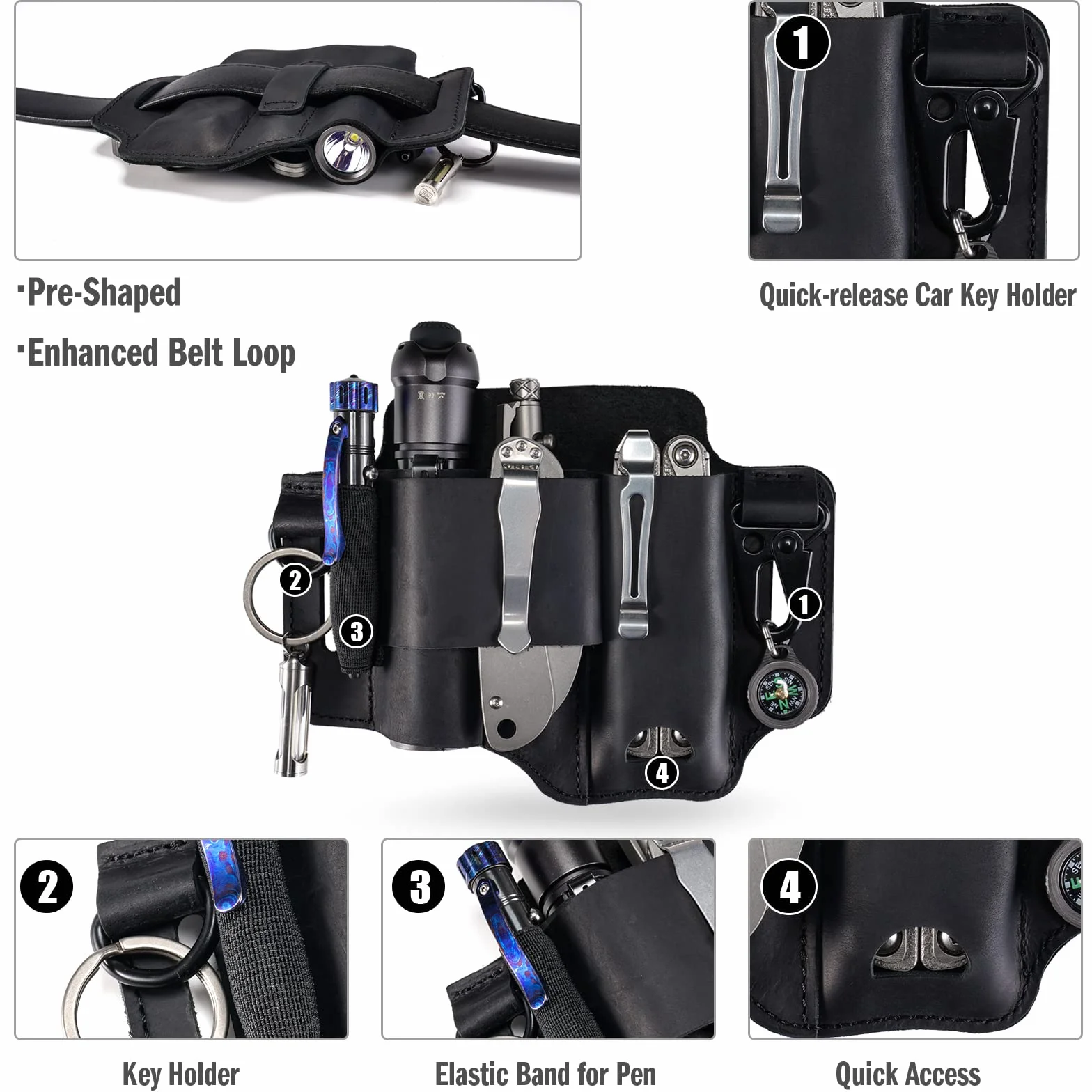 Sayram ST1/ST2 Multitool skórzana pochwa z uchwytem na klucze, organizer na pasek EDC osłona noża do narzędzi Leatherman, latarki, organizer kieszonkowy EDC dla mężczyzn