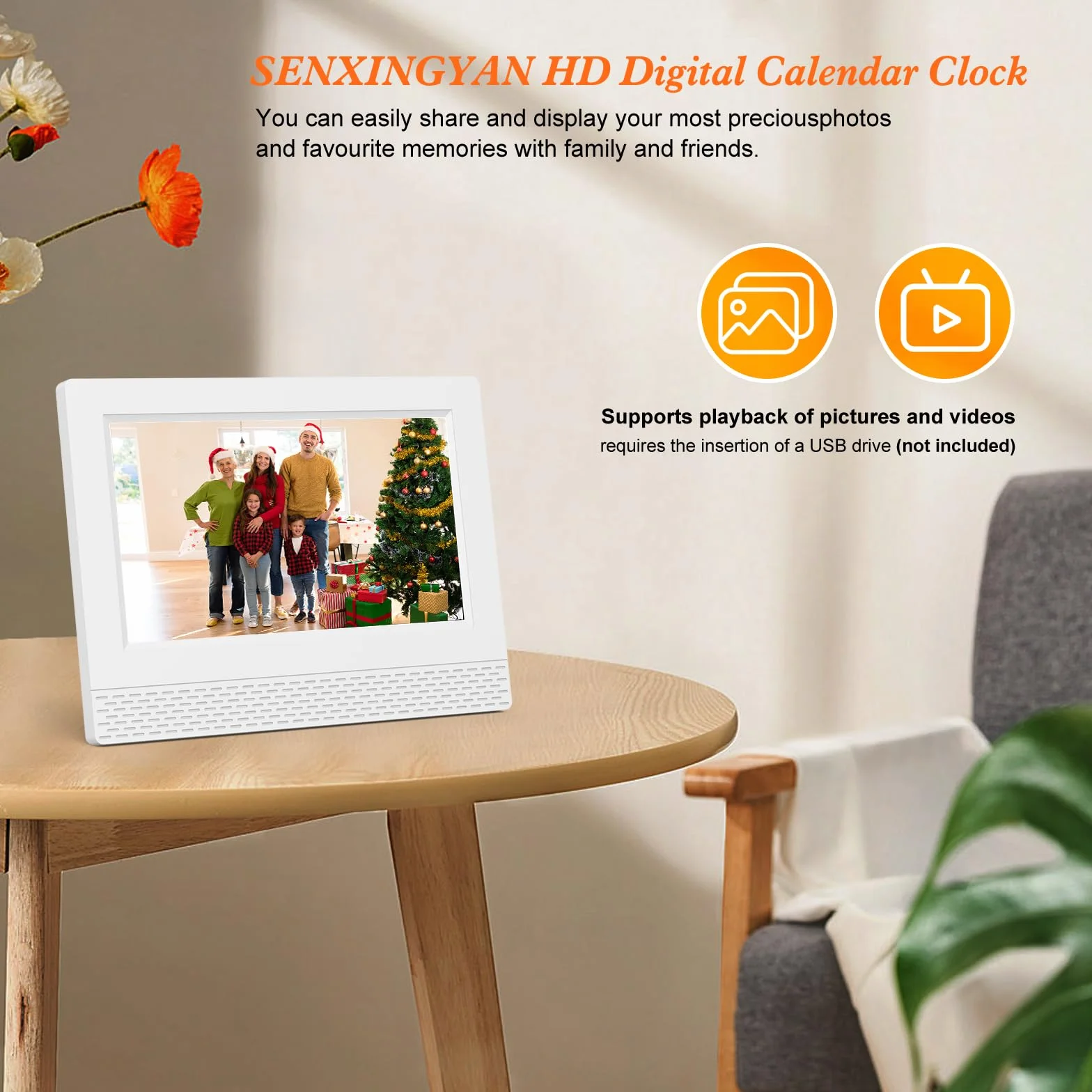 Budzik Cyfrowy Kalendarz Zegar, 7" LCD Automatyczne ściemnianie z czasem, datą, rokiem miesiącem dzień bez skrótu Pełny zegar dla osób starszych Utrata pamięci Alzheimer demencja - biały