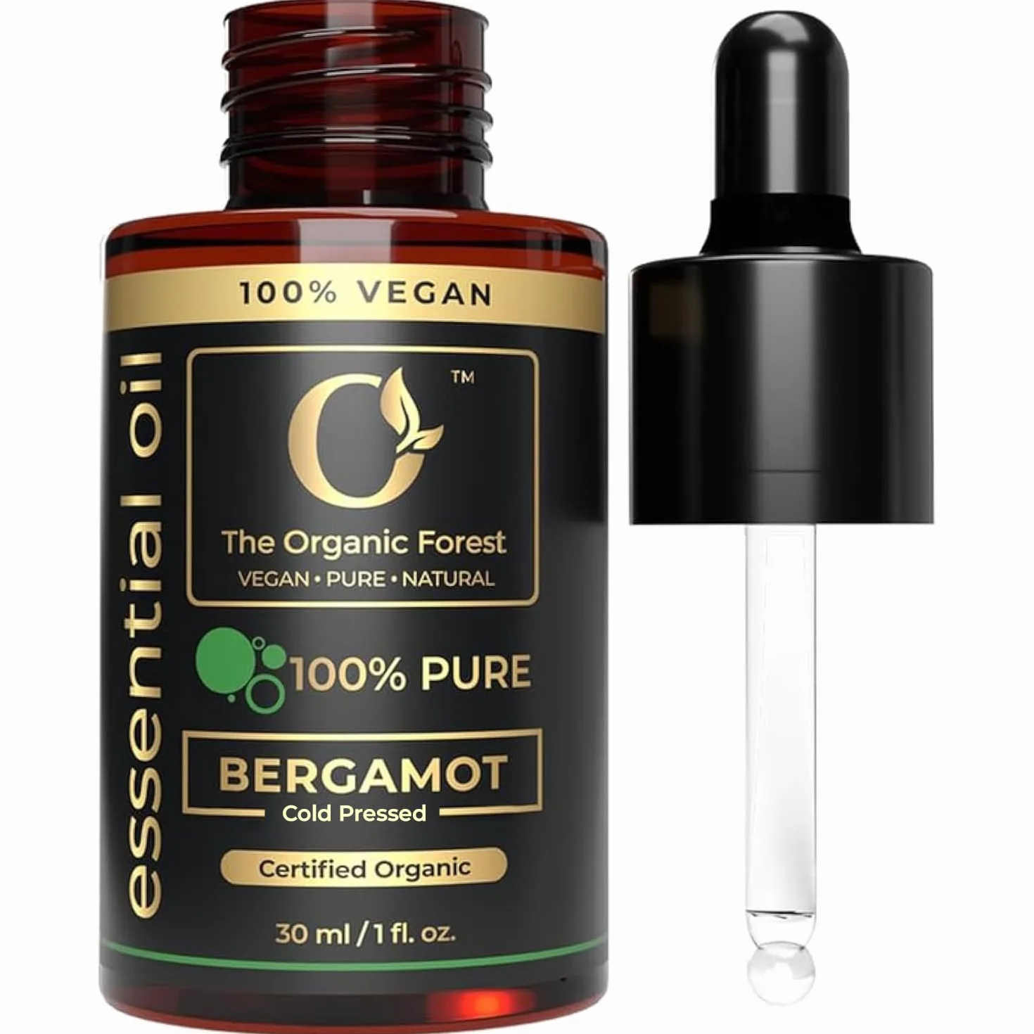 USDA Organic Bergamot Essential Oil for Diffuser Therapeutic Grade Aromatherapy Skin Hair Body Massage with Dropper
