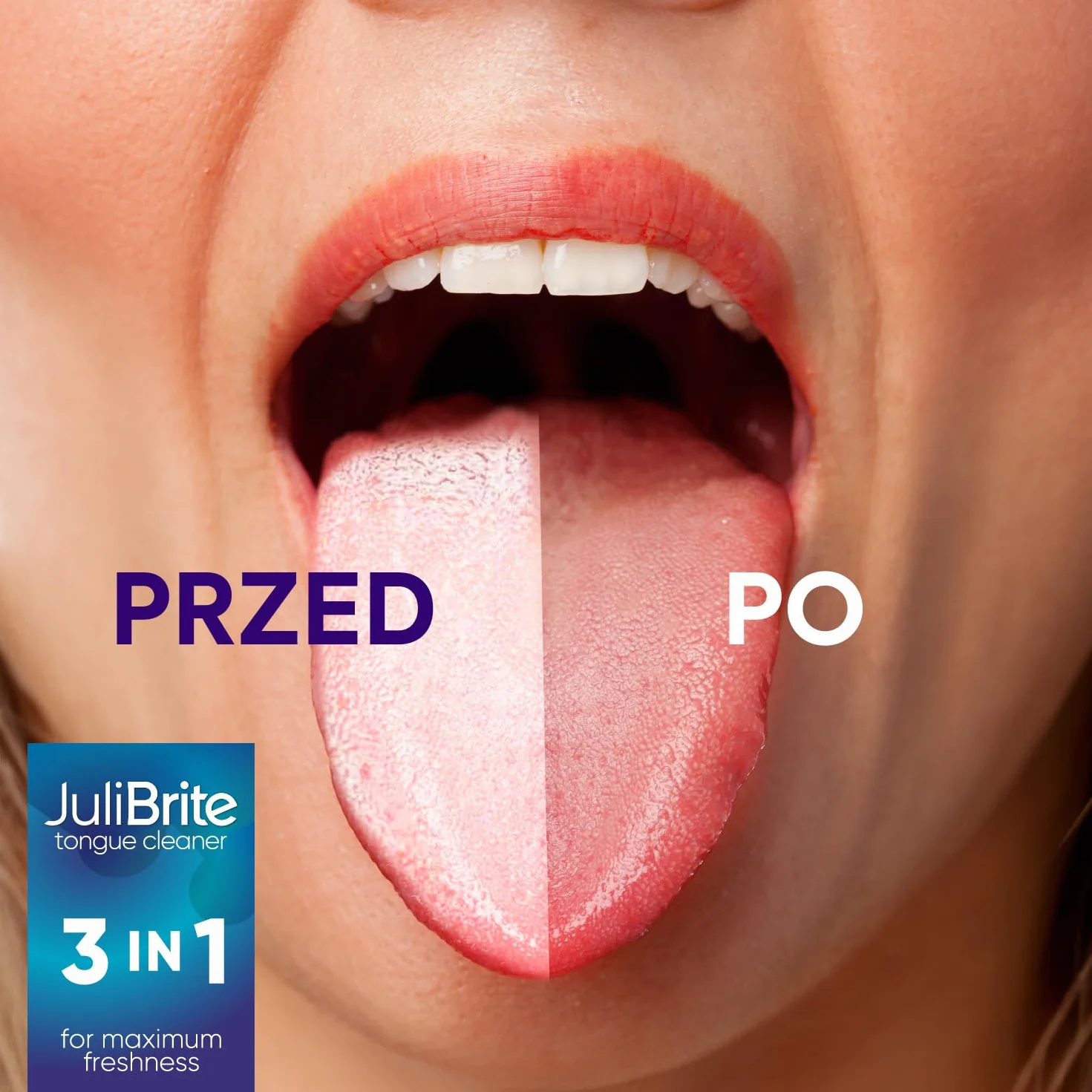 Zestaw do czyszczenia języka | 1 Żel do czyszczenia języka (50 ml) + 1 Szczoteczka do czyszczenia języka | Pomaga w walce z nieświeżym oddechem (halitoza) | Biały język | Świeży oddech