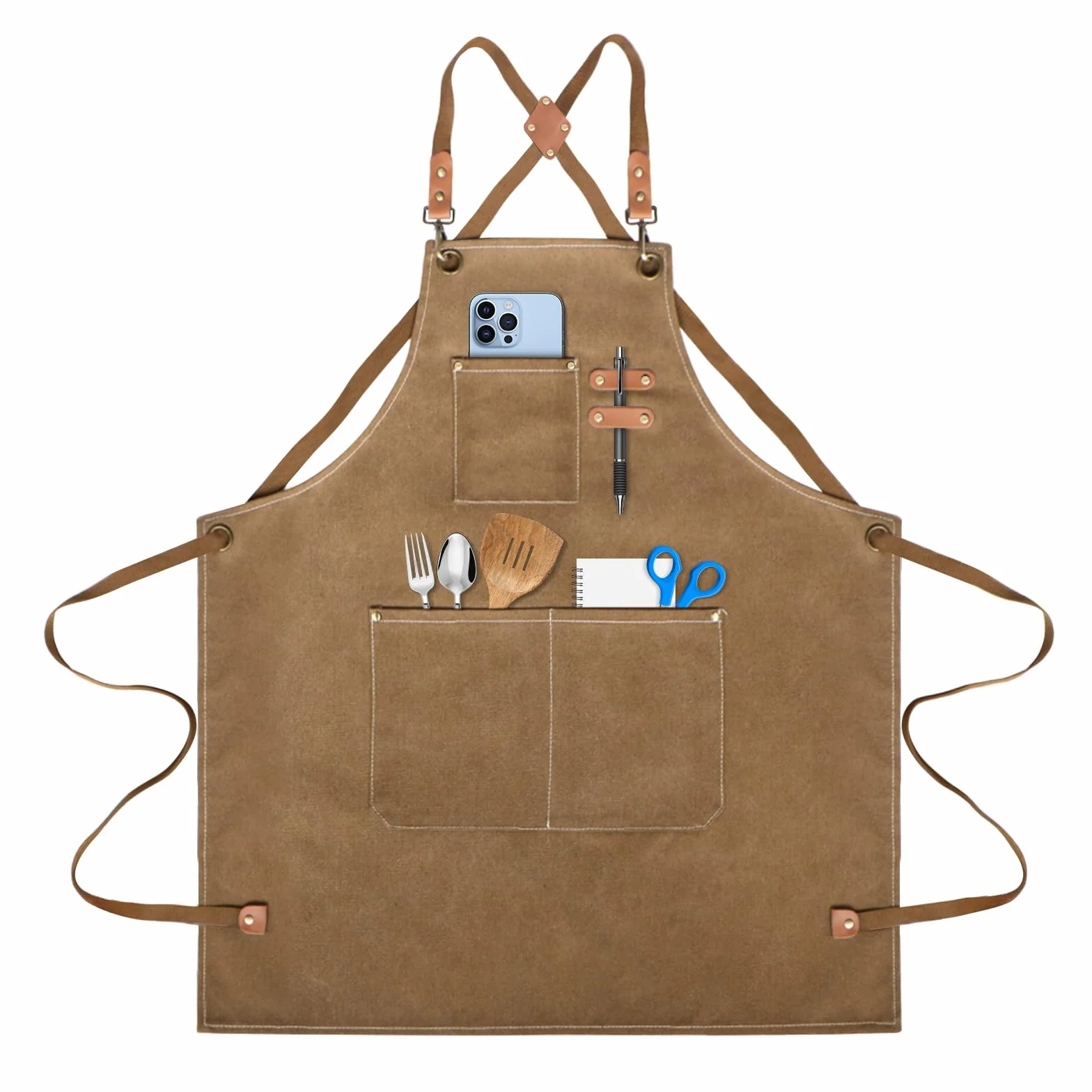Płócienny fartuch roboczy męski,Men's Work Apron fartuch z 3 kieszeniami, Tool Apron for Men do kuchni, ogrodu, ceramiki, warsztatu, garażu i innych, dla mężczyzn i kobiet