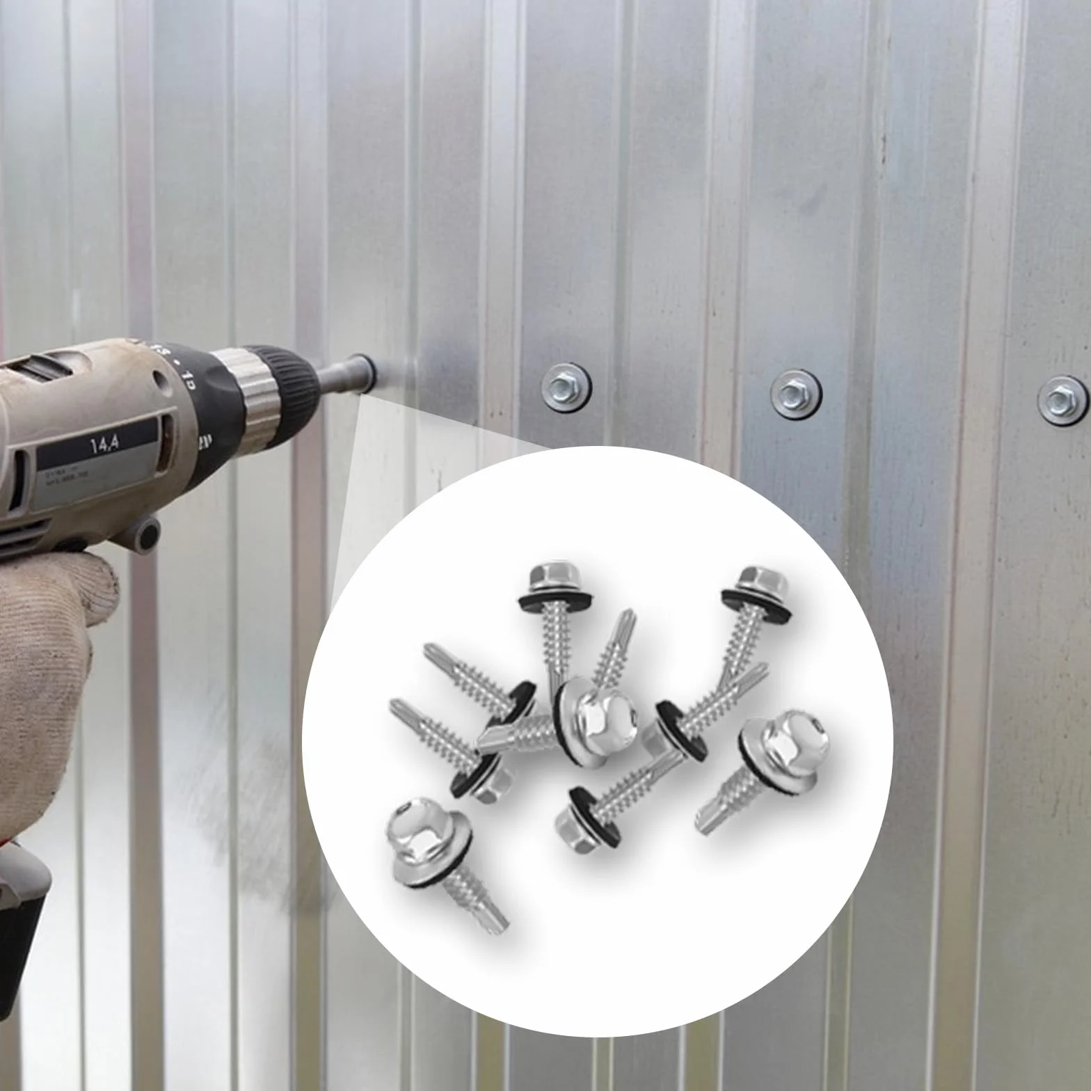 130 sztuk wkrętów do blachy trapezowej, wkręty samogwintujące, 4,8 x 19 mm, wkręty z łbem sześciokątnym, wkręty z podkładką uszczelniającą, wkręty samowiercące do stali, blachy, śruby metalowe