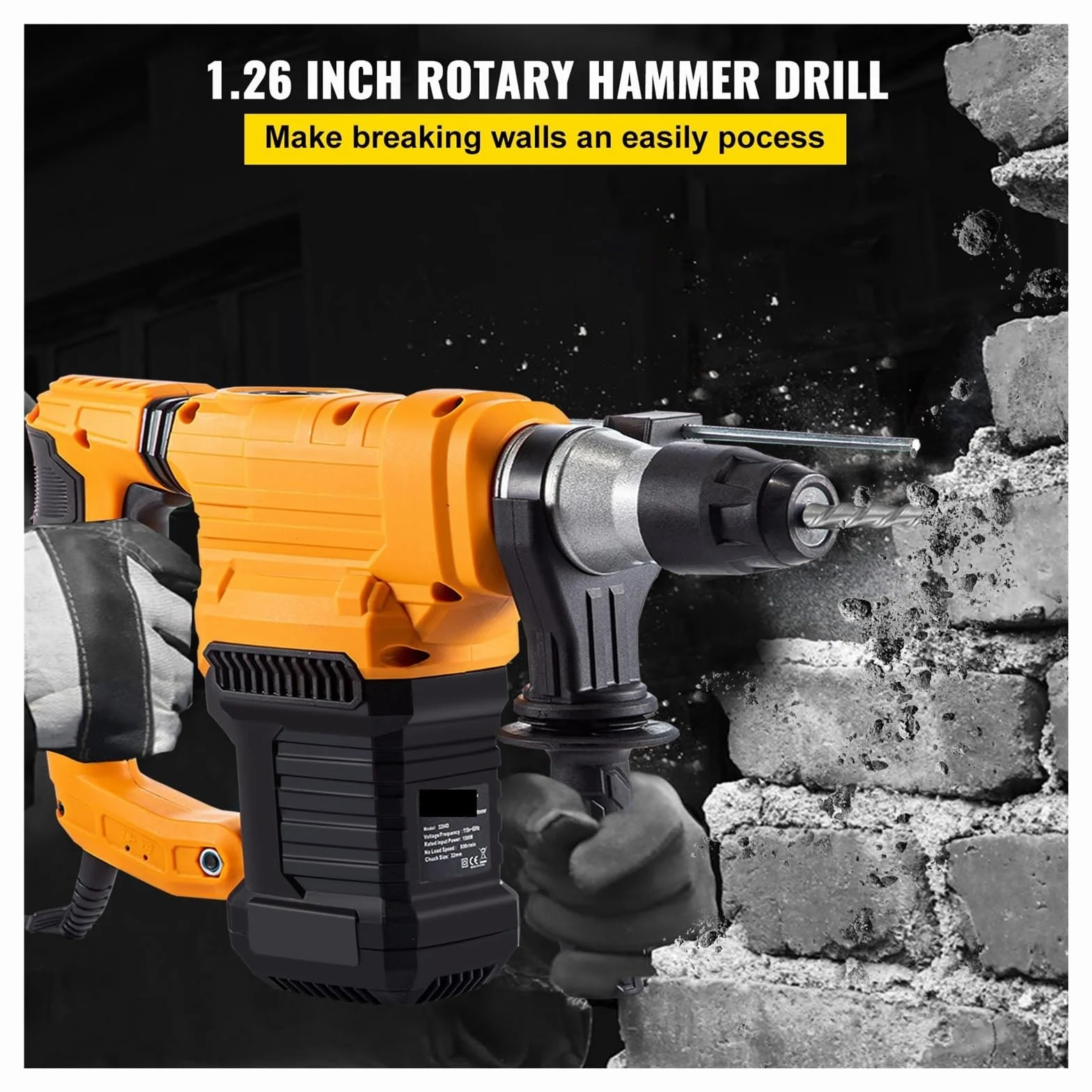Wiertarka udarowa 1500W Max wiercenie 32mm SDS Plus młot pneumatyczny do rozbiórki 4 tryby elektryczny perforator betonu,Elastyczna obsługa