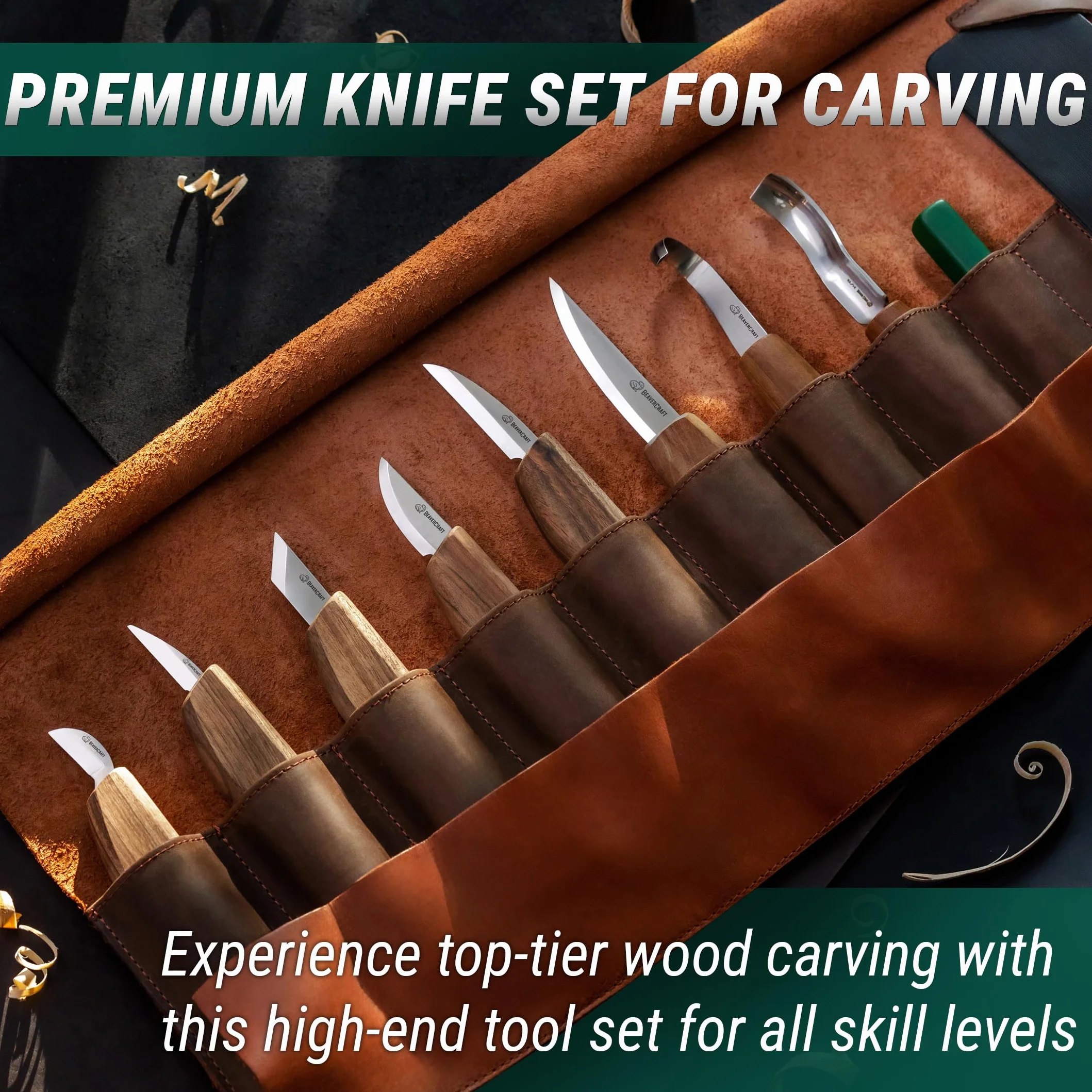 BeaverCraft BeaverCraft Deluxe Zestaw do rzeźbienia w drewnie S18X - Zestaw do rzeźbienia w drewnie - Zestaw narzędzi do rzeźbienia - Zestaw noży do rzeźbienia chipów Zestaw narzędzi do rzeźbienia w