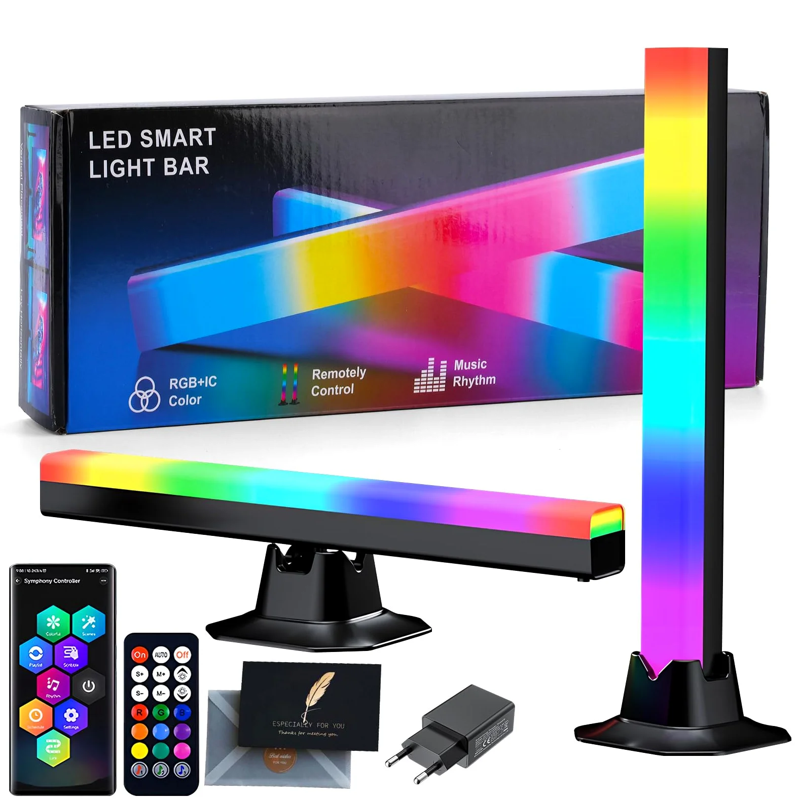 Smart LED Lightbar, 2 szt. 32cm Akcesoria Gamingowe Podświetlenie TV Tła, Synchronizacja z Muzyką przez APK i Pilot, Oświetlenie Ambientowe do Telewizora, Monitora, Pokoju