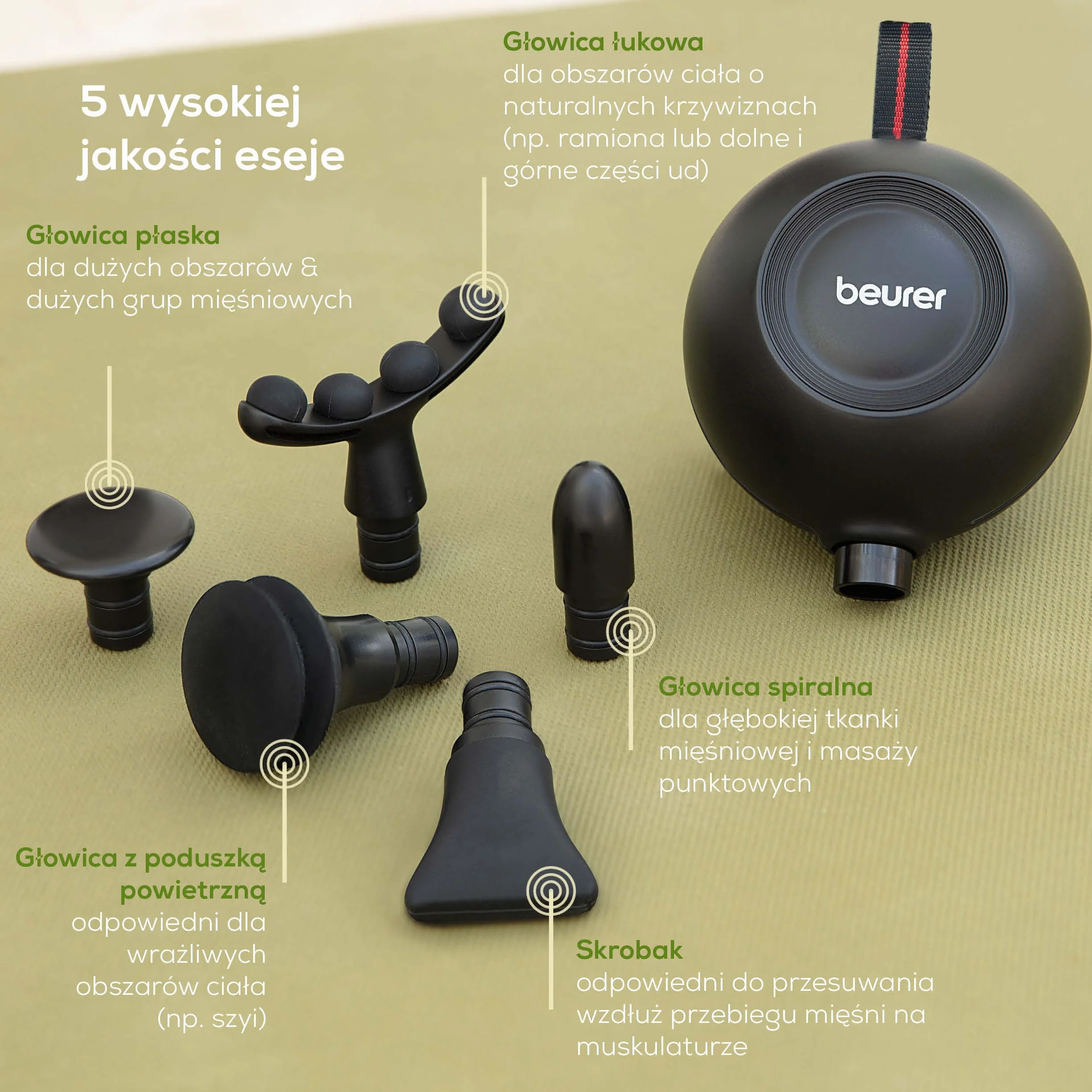 Beurer MG 101 SensorBoost Pistolet do masażu z czujnikiem nacisku, 5 końcówek