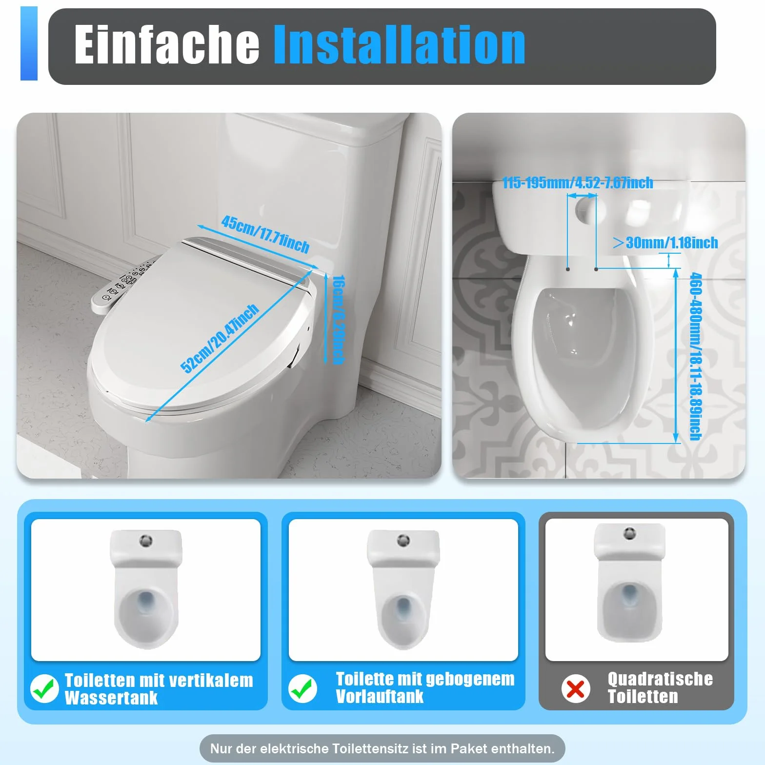 Elektryczny bidet, inteligentna deska sedesowa, podgrzewana toaleta, automatyczne czyszczenie, automatyczna dezodoryzacja dyszy, regulowana temperatura, higieniczne czyszczenie, oszczędność papieru