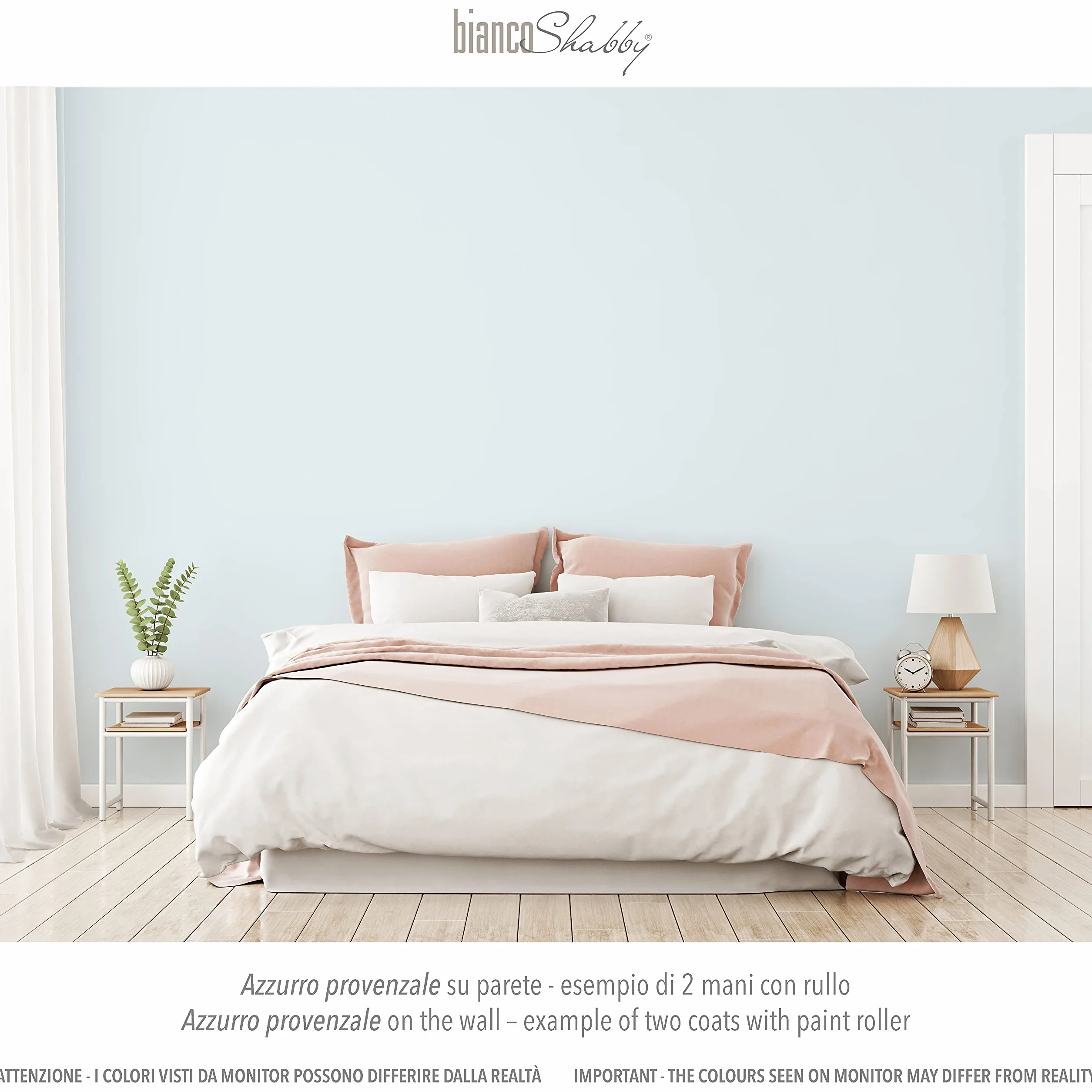 bianco Shabby® Azzurro Provenzale (Provençal Blue) farba kredowa na bazie wody do wszystkich powierzchni – bardzo matowe wykończenie (1 litr)