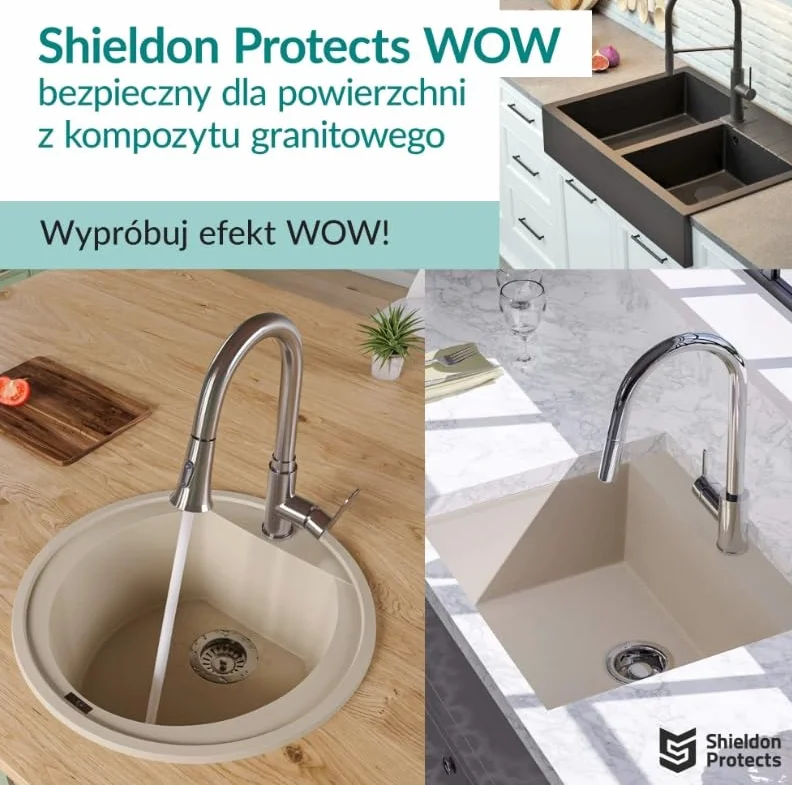Środek do czyszczenia zlewozmywaków granitowych WOW - usuwa ciemno brązowe odbarwienia, plamy