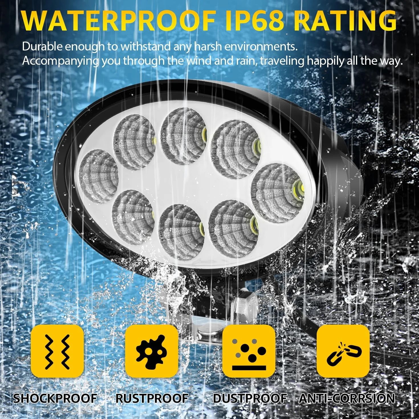 Owalny reflektor roboczy LED Offroad, 24 W, 12/24 V, prostokątne światło robocze IP68, do traktora, SUV-a, 4 szt.