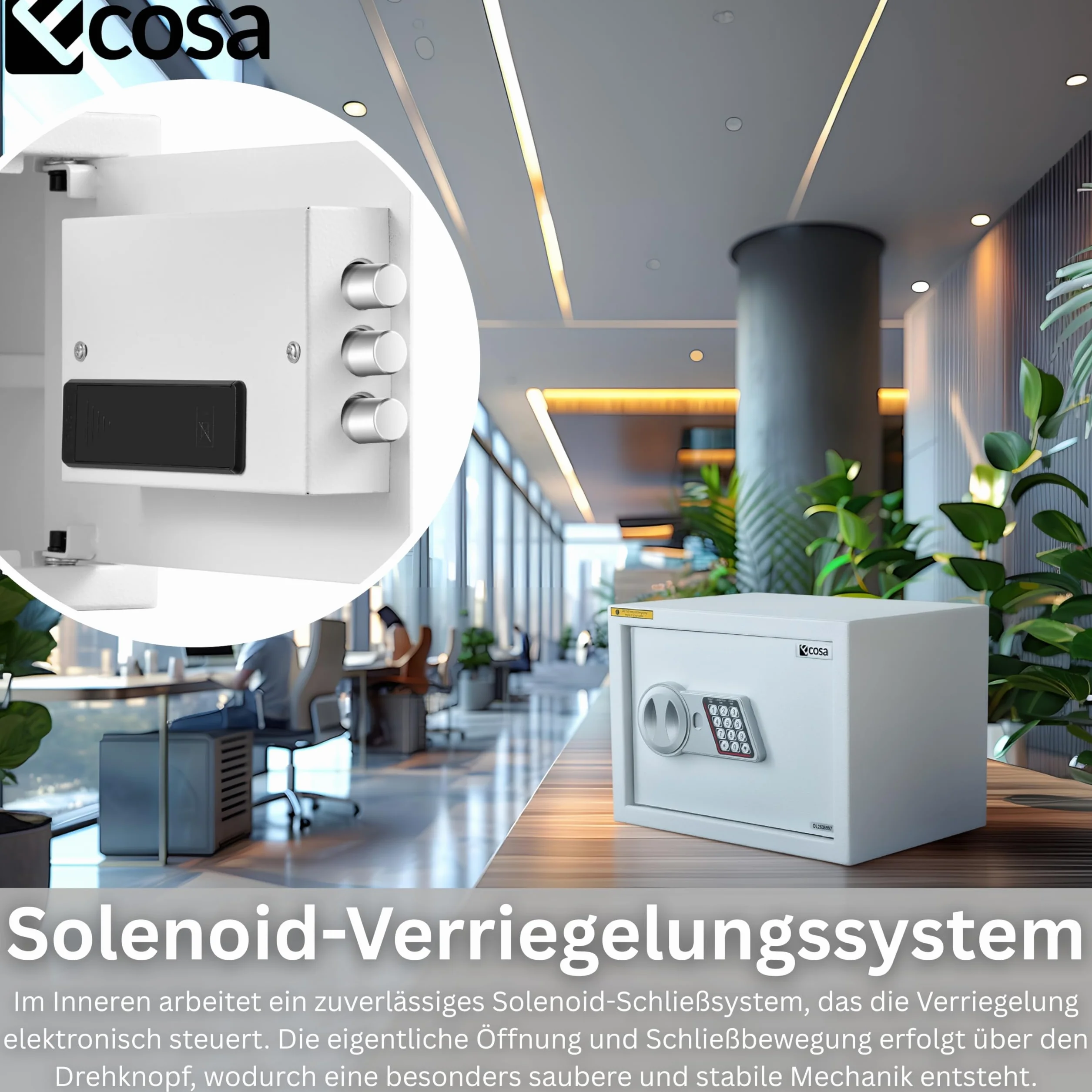 Ecosa Elektroniczny sejf 35 x 25 x 25 cm – sejf meblowy i sejf ścienny z kodem numerycznym i kluczem, sejf hotelowy do domu, 3-krotna, bardzo gruba podwójna blokada bolca, ognioodporny, wodoszczelny