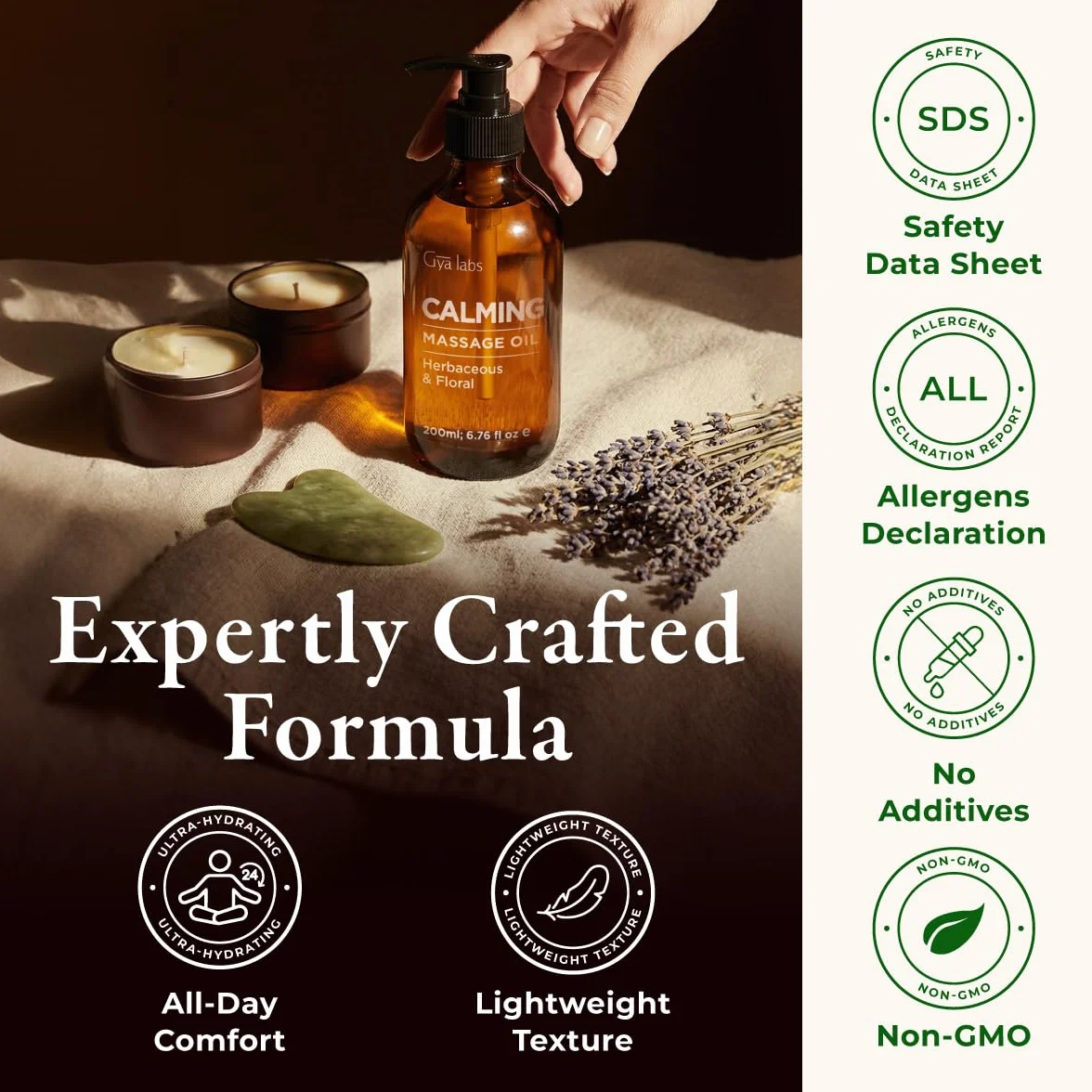 Gya Labs Kojący olejek do masażu 200 ml lawenda pomarańcza rumianek jojoba argan na sen stres ból mięśni