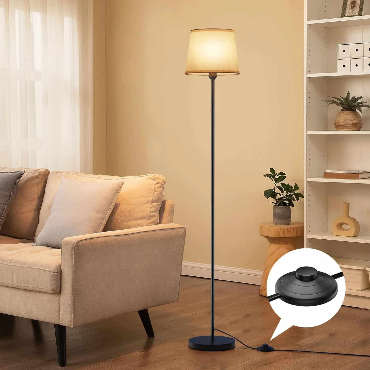 GPATIO Lampa stojąca z pilotem zdalnego sterowania, 11 temperatur barwowych, ściemnialna lampa z przełącznikiem nożnym i żarówką LED, do sypialni, salonu